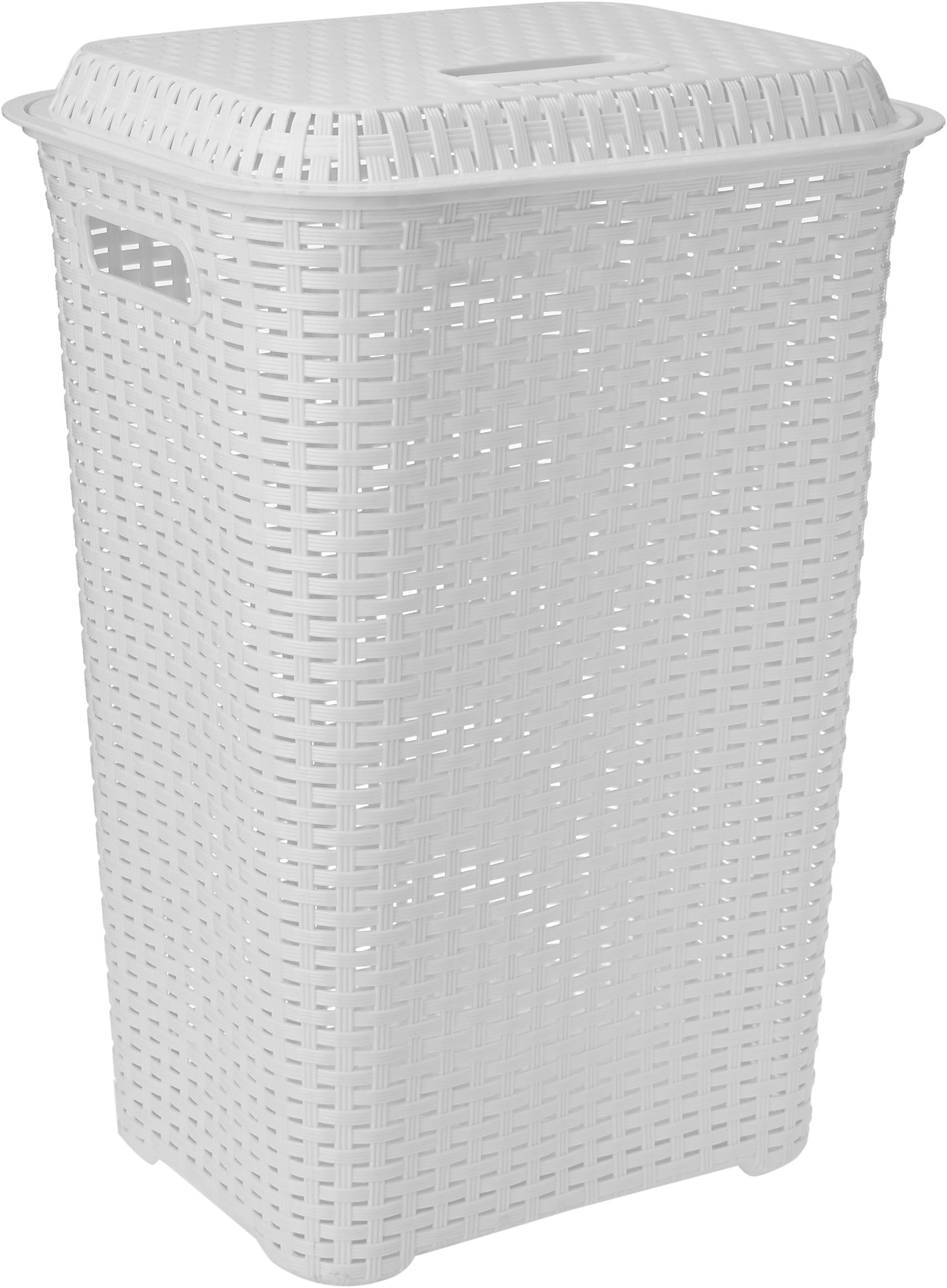 Cello Eliza Plastic Laundry Basket with Lid, Milky White, 50 Ltrs | Lightweight and Portable | Storage Organizer | Convenient Handling | Useful For Storing Clothes, Toys, Books