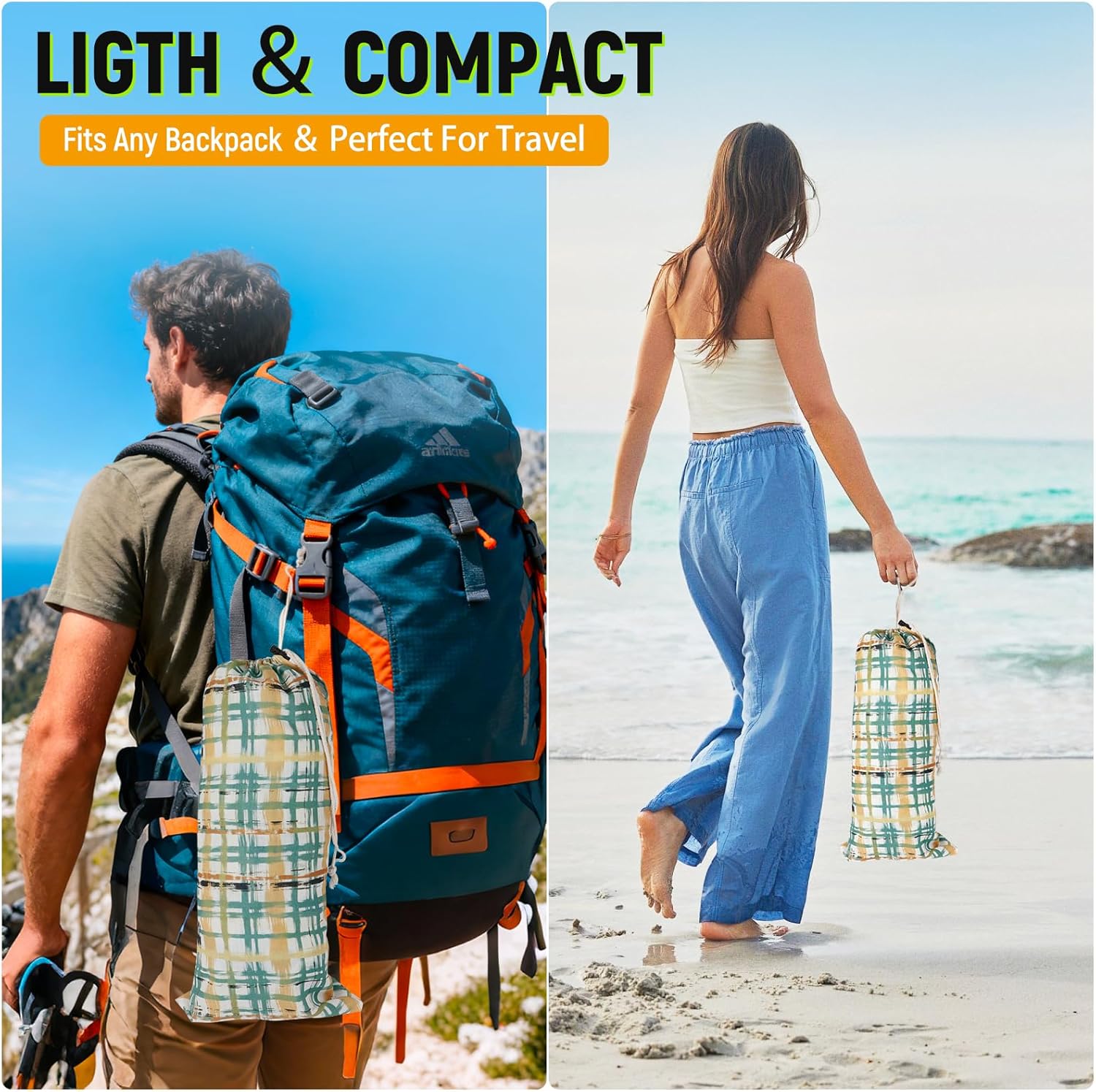 Portable Hammock, Bohemian Hammock,2person Hammock,for Suitable,Patio,Beach,Backyard,Garden,（Cyan 79 * 59