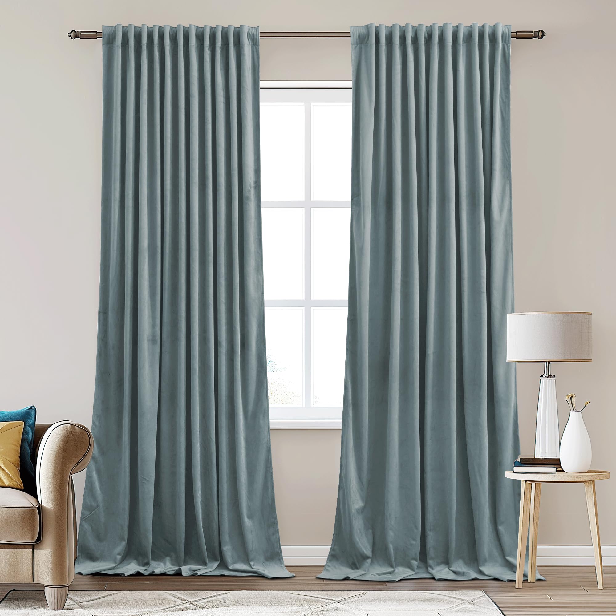 StangH Stone Blue Nursery Bedroom Window Curtains Back Tab Privacy Thermal Insulated Room Darkening Drapes for Living Room Office Laundry Patio