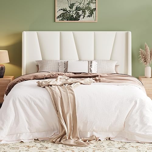 Allewie Queen Size Platform Velvet Bed Frame with Geometric Wingback