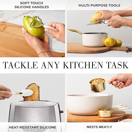 Miniatura 4 de Styled Settings Juego de utensilios de cocina blancos y dorados 16 utensilios de cocina de silicona con tazas medidoras y cucharas