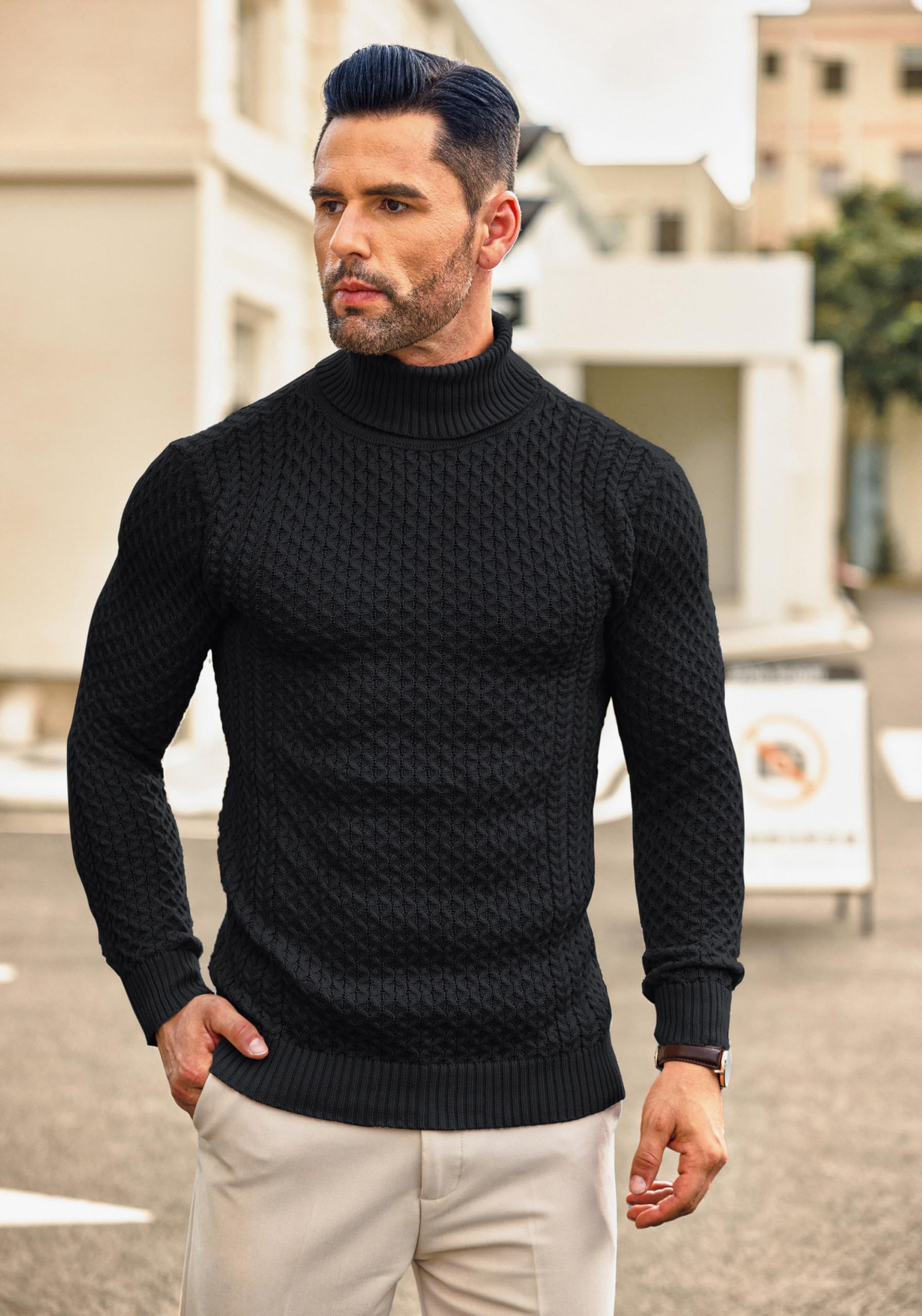 COOFANDY Maglione Uomo Collo Alto Maglione Dolcevita Elegante Maglia Lupetto Slim Fit Maglia Invernale