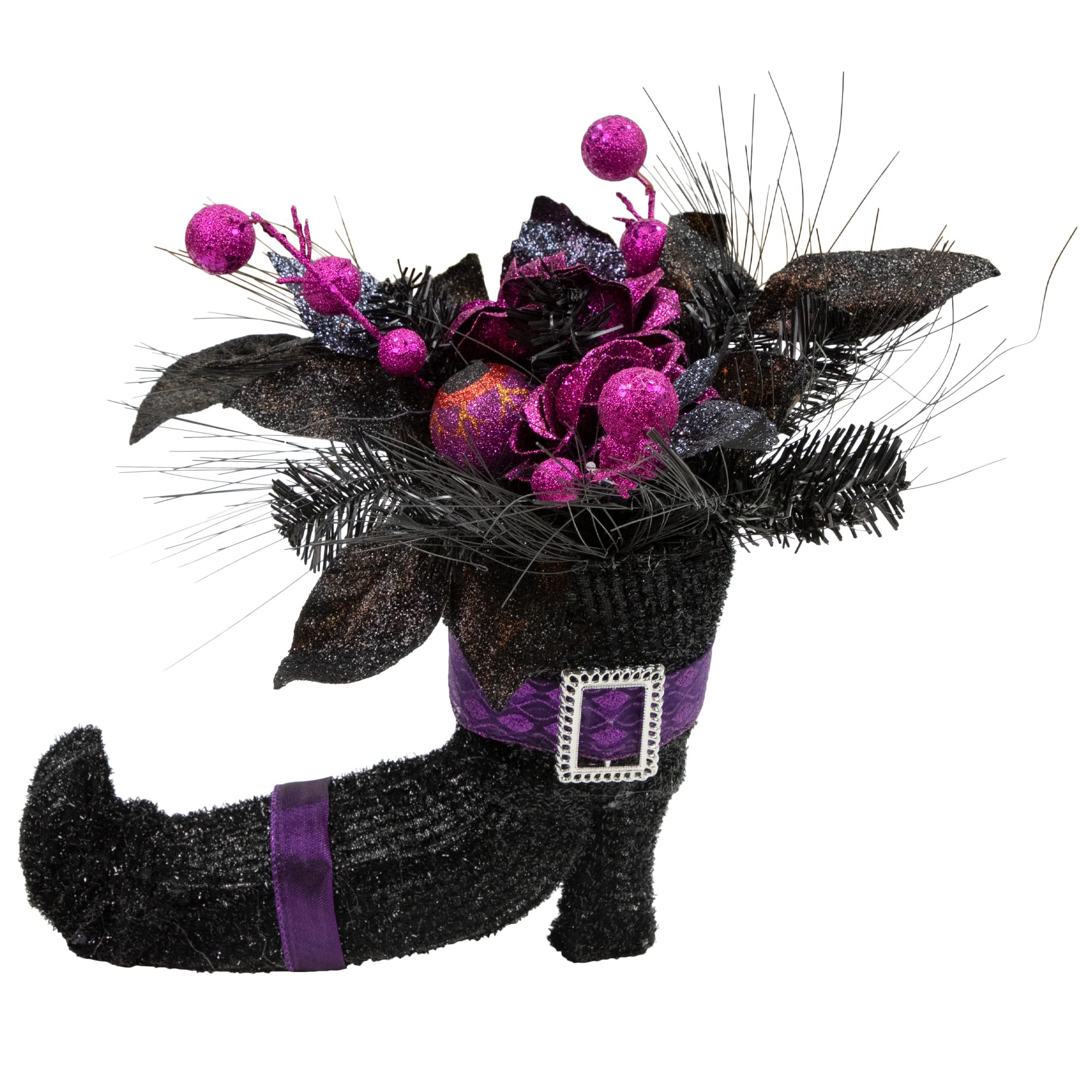 Witch's Boot with Glittered Foliage Halloween Decoration - 12