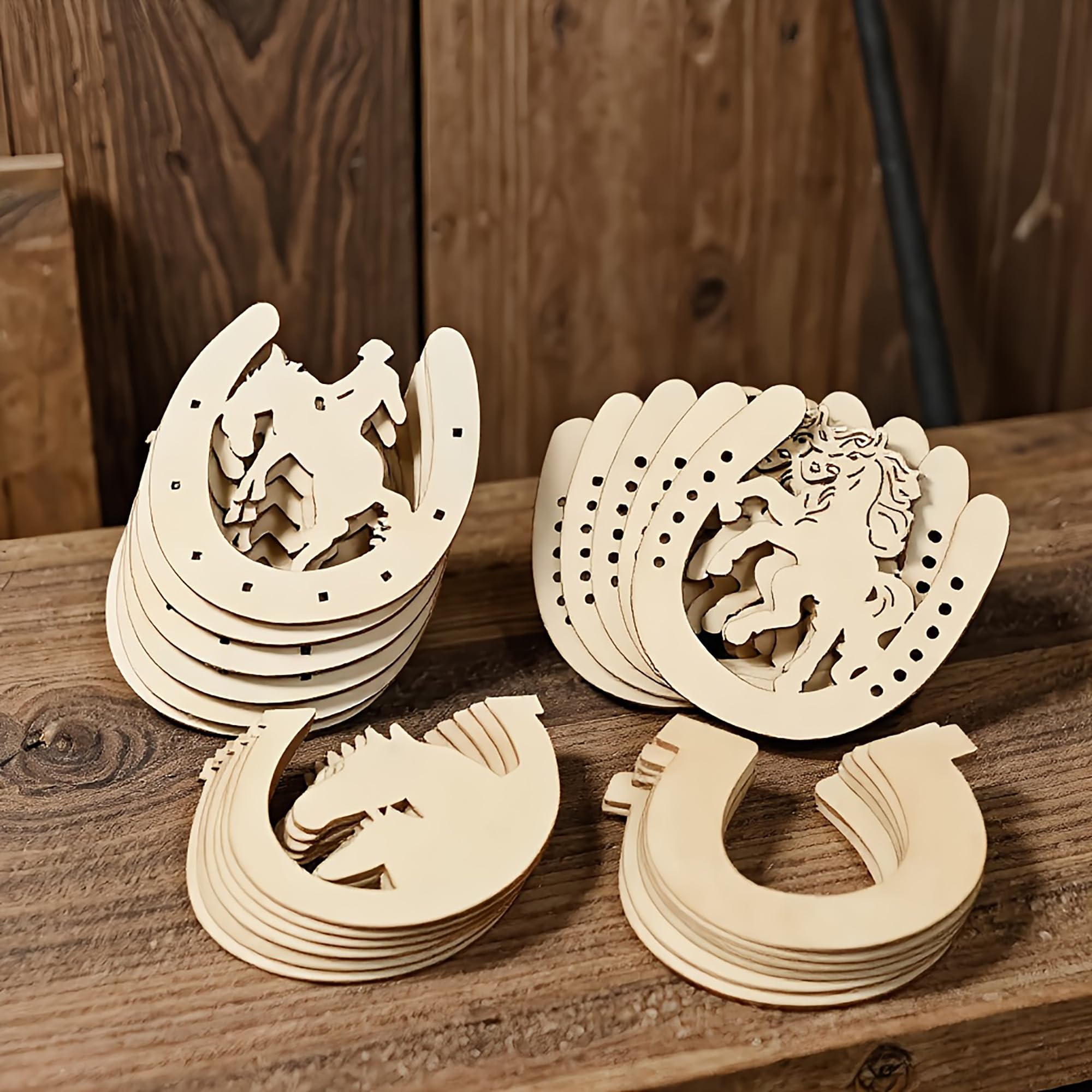 Pack of 12 Horseshoe Shape MDF Wood Cutout Set for DIY Art & Craft, Unfinished Wooden Craft Blanks for Painting, Resin, Lippan, Hanging Ornaments & Home Decor, Cliths-image-22