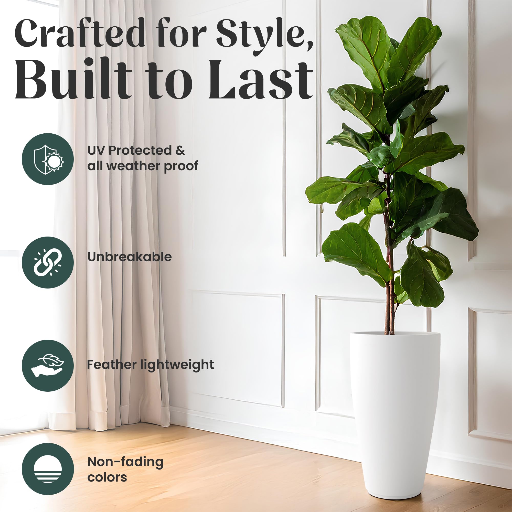 YUCCABE ITALIA Foxb Vnr 30 Inch Pots for Plants Highly Durable Polymers Lightweight Indoor Outdoor Tall Flower Pot Gamla Tree Planter Container Planters for Living Room, Balcony,Garden Home, Beige 3