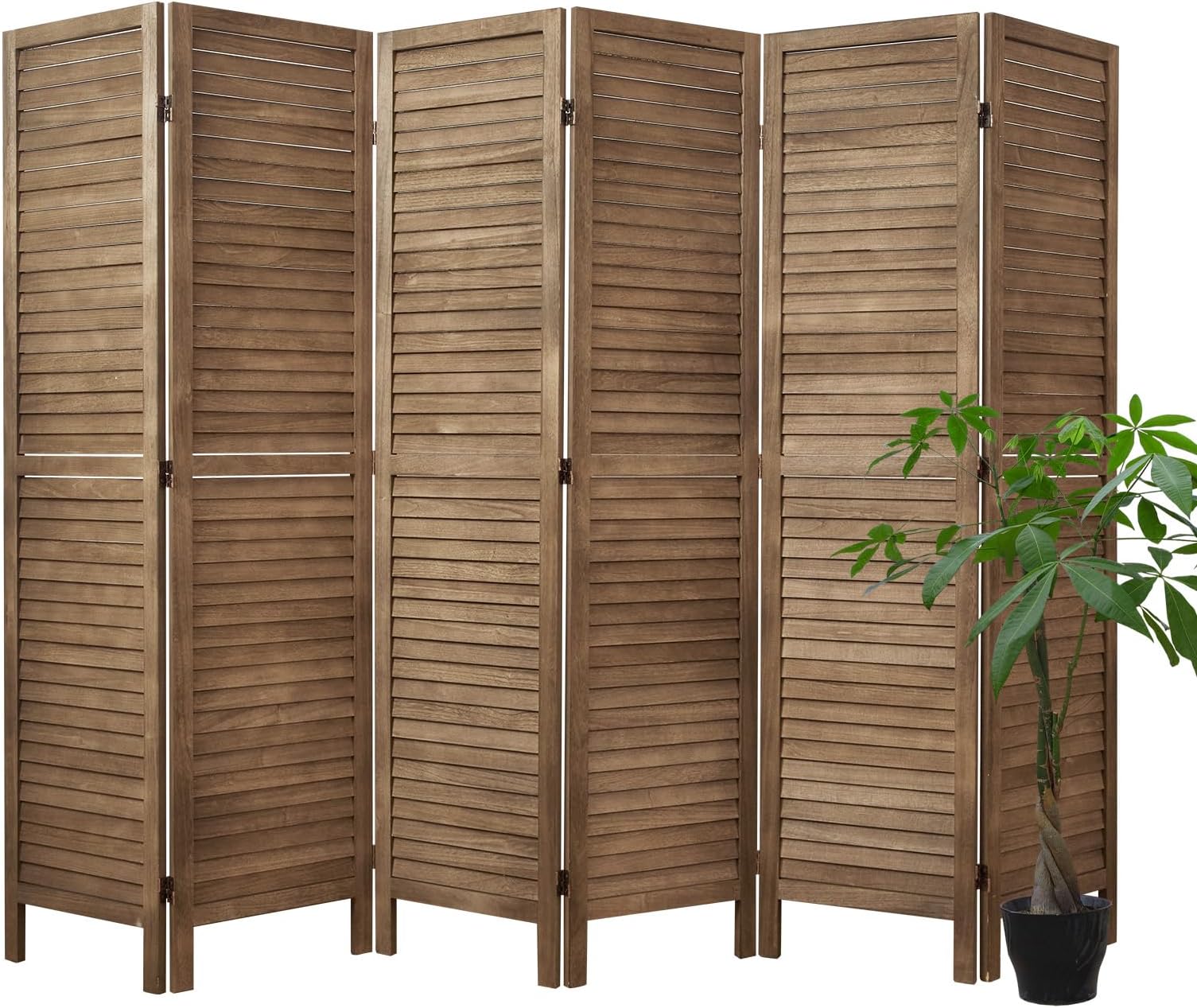 Room Dividers and Folding Privacy Screens, Wood Louvered Separators Divider Wall for Home Office Bedroom - 6 Panels, 67 * 90inch (Brown)
