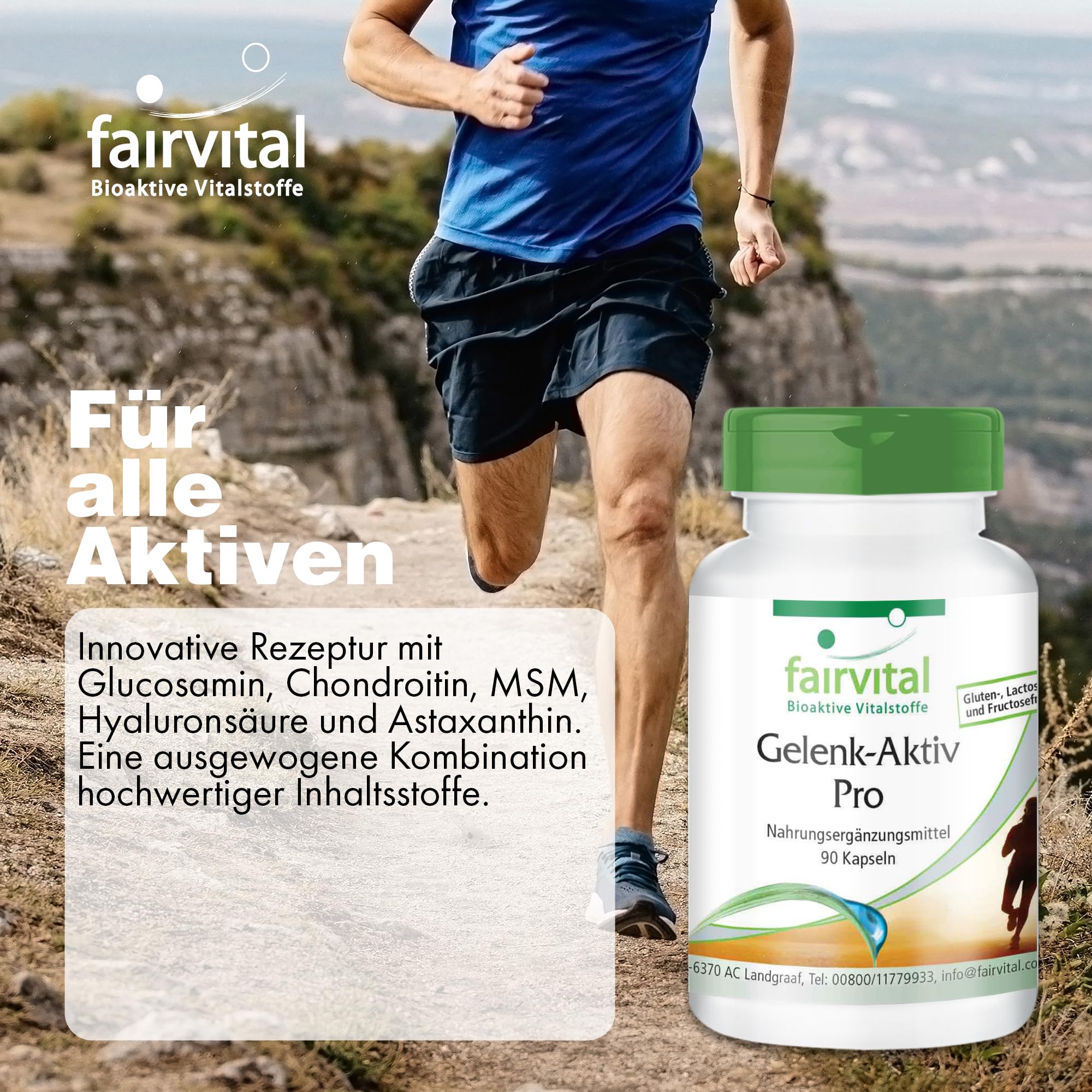 fairvital Gelenk-Aktiv Pro, 90 Kapseln, Glucosamin 1200 mg pro Tagesdosis mit Chondrotinsulfat + MSM + Hyaluronsäure + Astaxanthin, HOCHDOSIERT