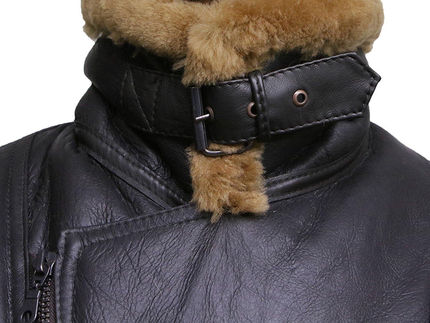 BRANDSLOCK Mens Aviator Pilot B3 Real Shearling Sheepskin Leather Bomber Jacket - Image 4