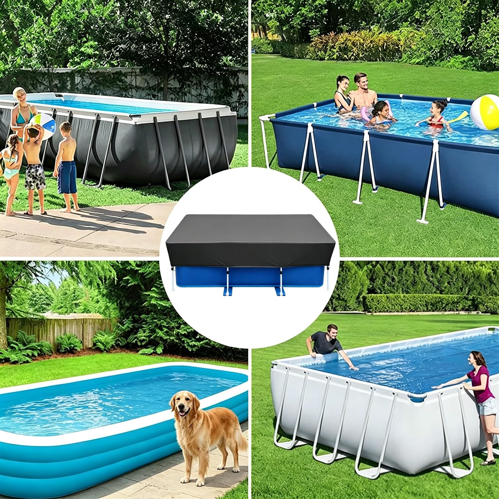 Bâche de Piscine Rectangulaire 225x150cm,bâche de Piscine d'été et d'hiver,Protège la Poussière/Les Feuilles/Le Vent/Le Soleil-Tissu Oxford 210D-Double Revêtement pour Protection de(300x205cm)