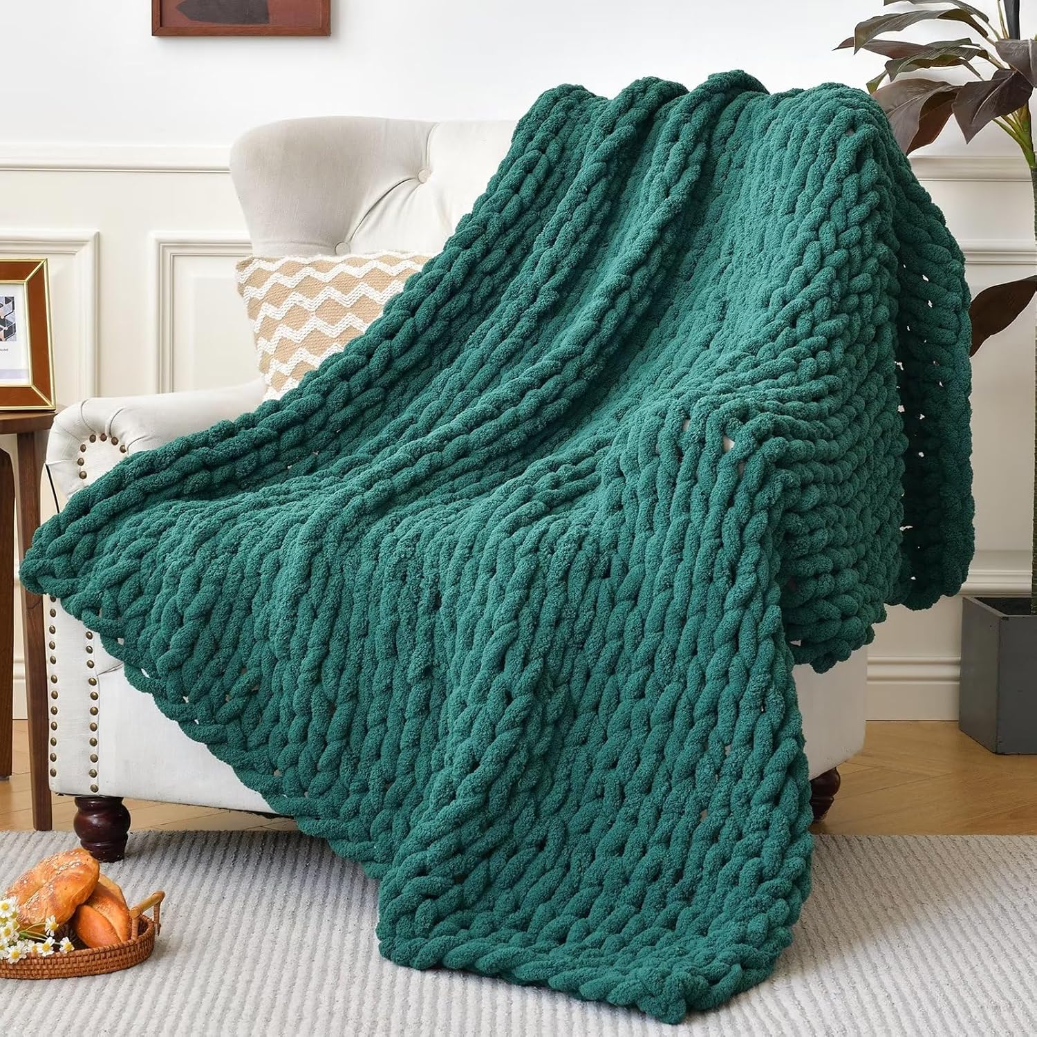 VBGYA Chunky Knit Blanket 31x31 Inch Emeralds Green Soft