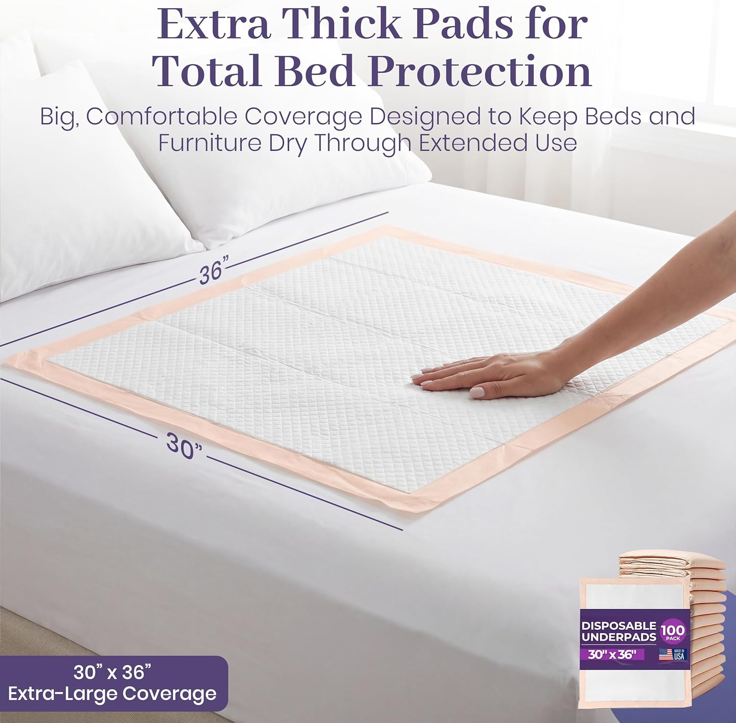 Premium Disposable Chucks Underpads 100 Count, 30" x 36" - Highly Absorbent Bed Pads for Incontinence and Senior Care - Peach Color - Leak Proof Protection - Bulk Case Pack