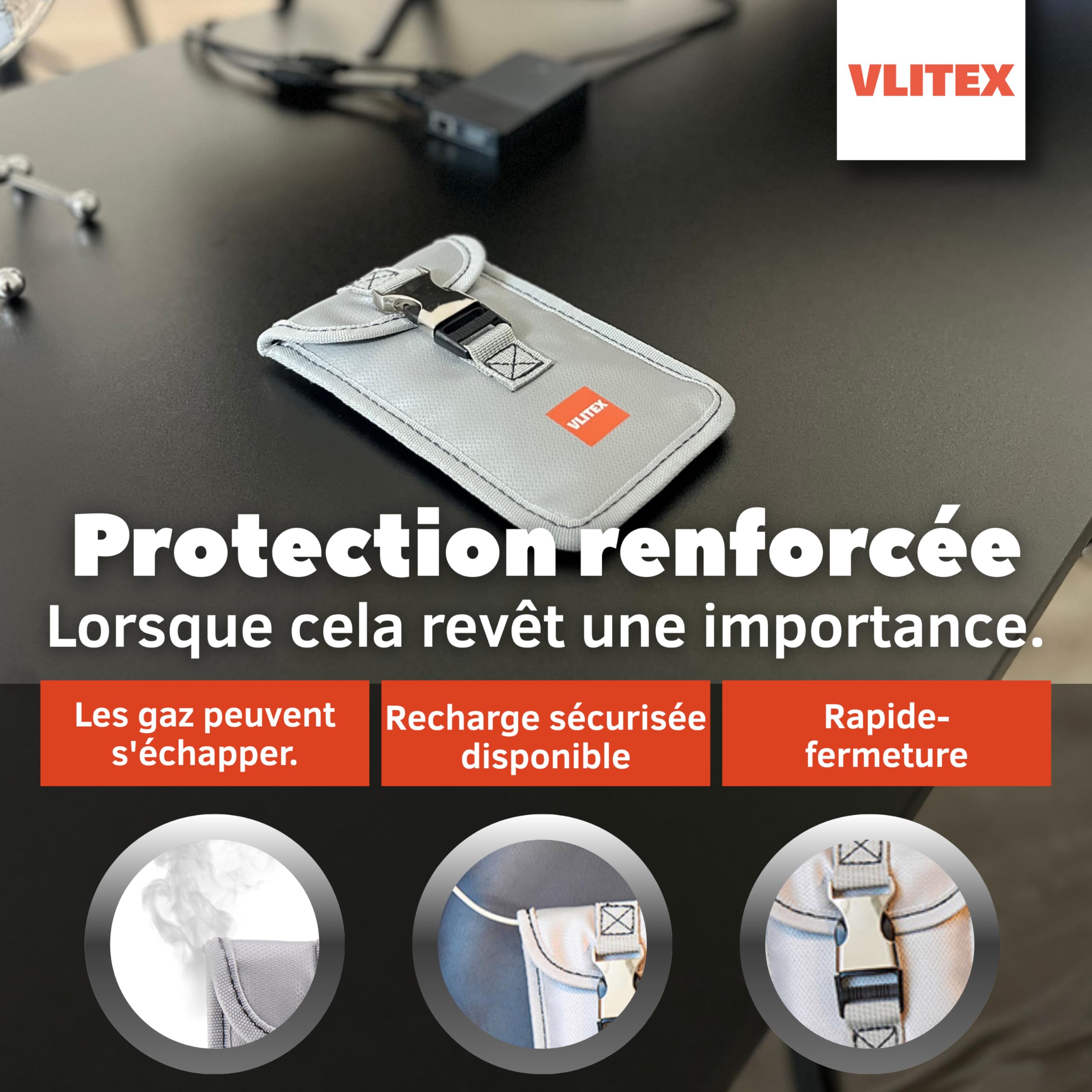 VLITEX Sac anti-feu compact | 3 couches ignifuges | Étui de sécurité pour appareils électroniques | Protection incendie pour smartphone, téléphone portable, batterie externe, écouteurs Bluetooth, etc.