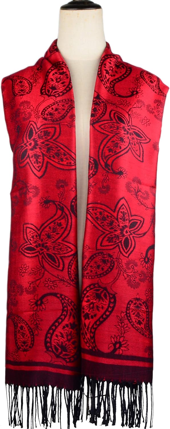 Women's Pashmina Shawl and Wrap Two Tone Ethnic Paisley Pattern Scarf 70.8'X27.5' - Image 7