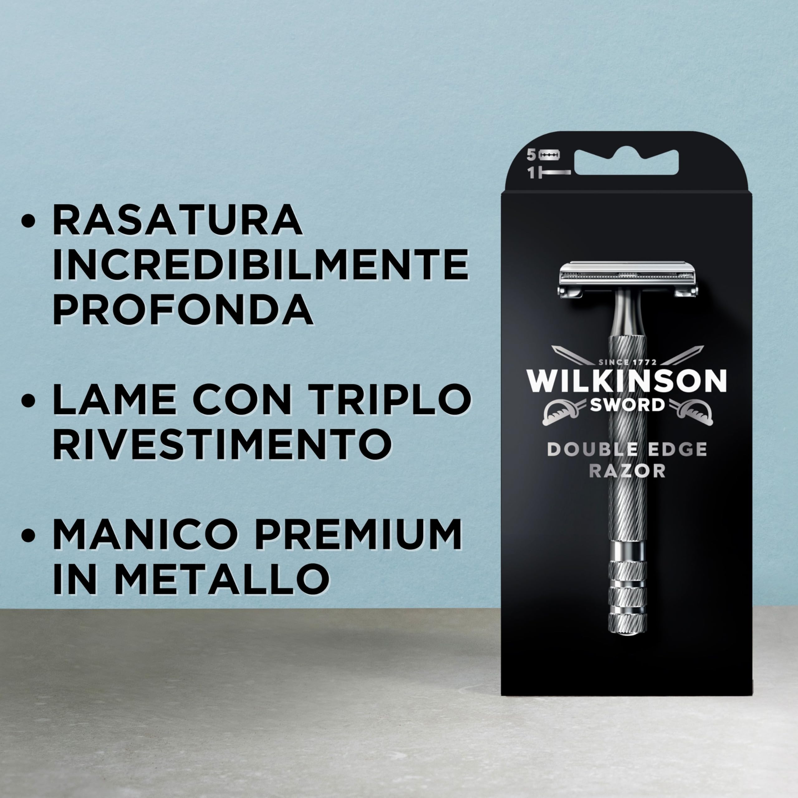 Wilkinson Sword - Rasoio The Edger - Confezione con 1 manico e 5 lame di ricarica
