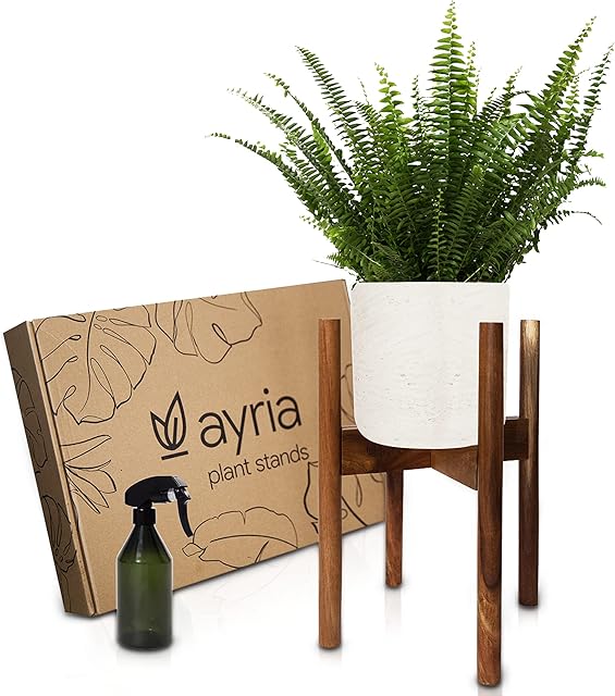 Ayria Modern Wooden Plant Stand, Acacia Wood, Adjustable Width Up To 30 cm, Suitable for Indoor & Outdoor Use - Excluding Plant Pot