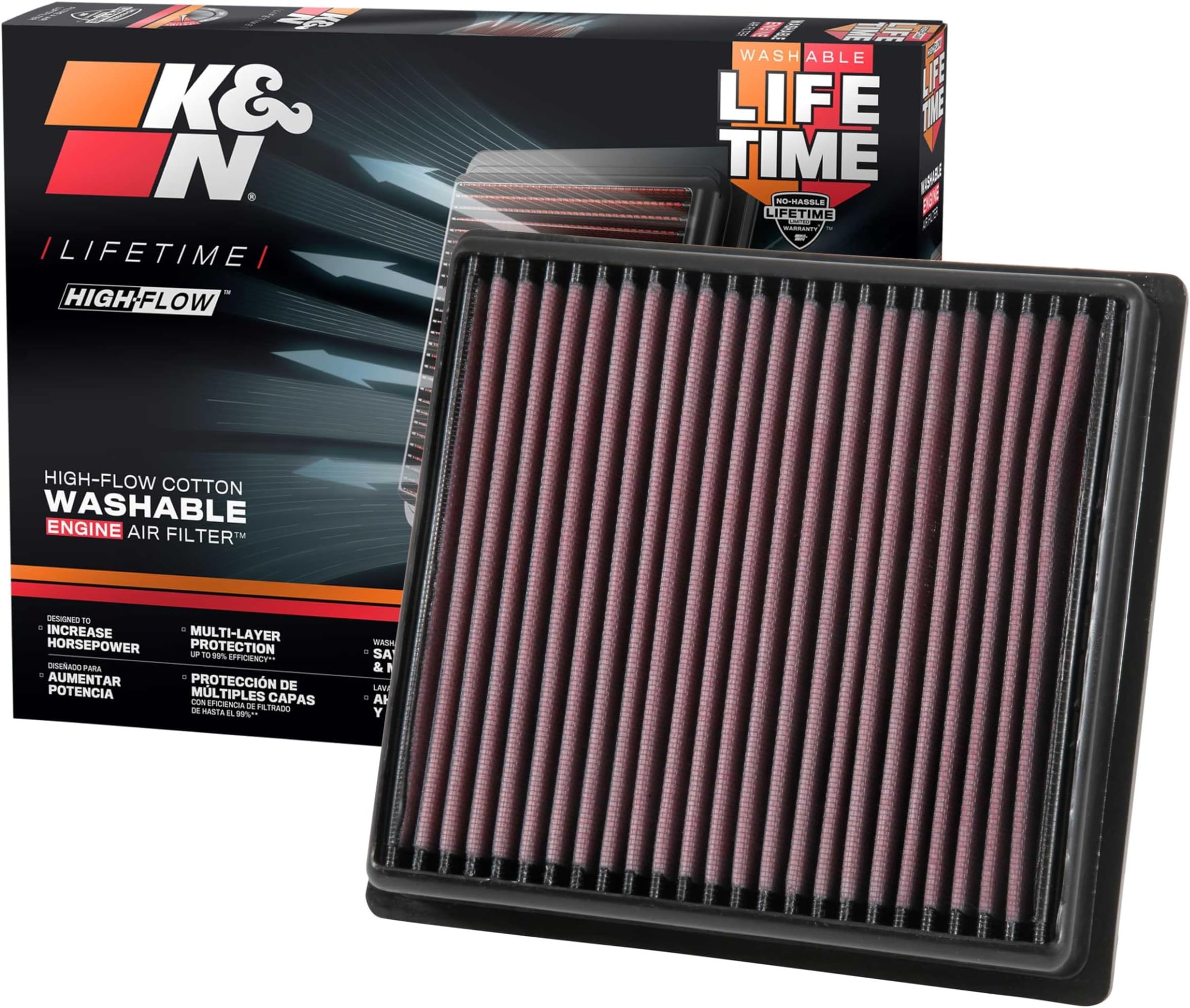 High-Flow Original Lifetime Engine Air Filter: Increase Power: Premium, Washable: Compatible with 2016-2025 Subaru: Ascent, Crosstrek, Forester, Impreza, Legacy, Outback, WRX, XV, 33-5064