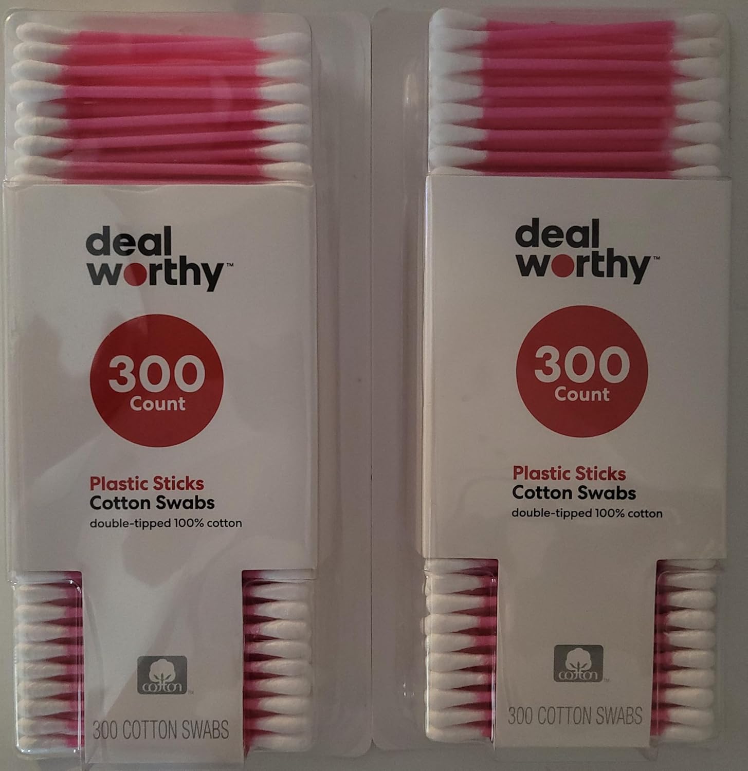 Double Tip 100 Pure Cotton Swabs 300 Tips Pk Pink Sticks 2 Packs