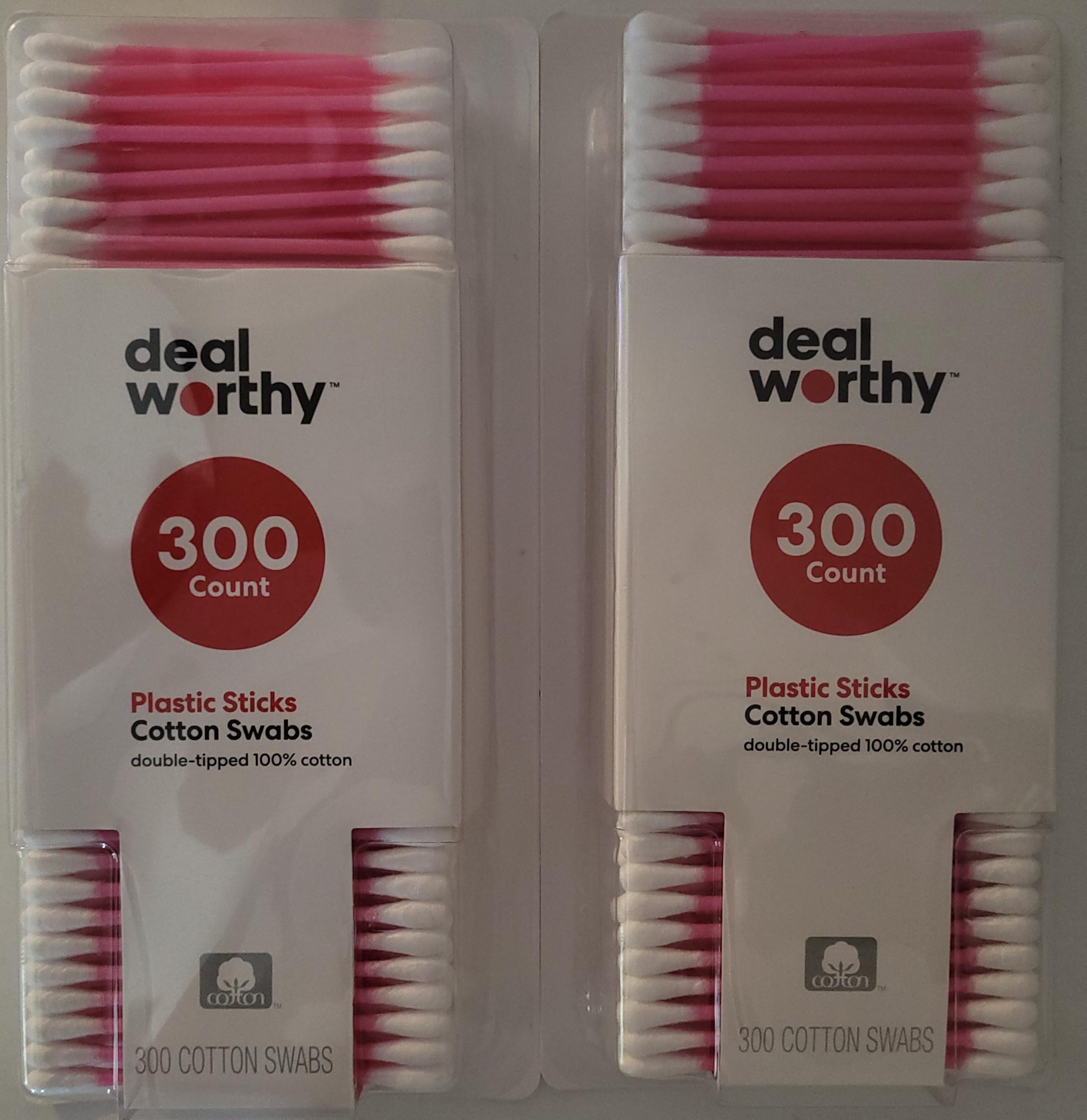 Double Tip 100% Pure Cotton Swabs 300 Tips/Pk Pink Sticks 2 Packs