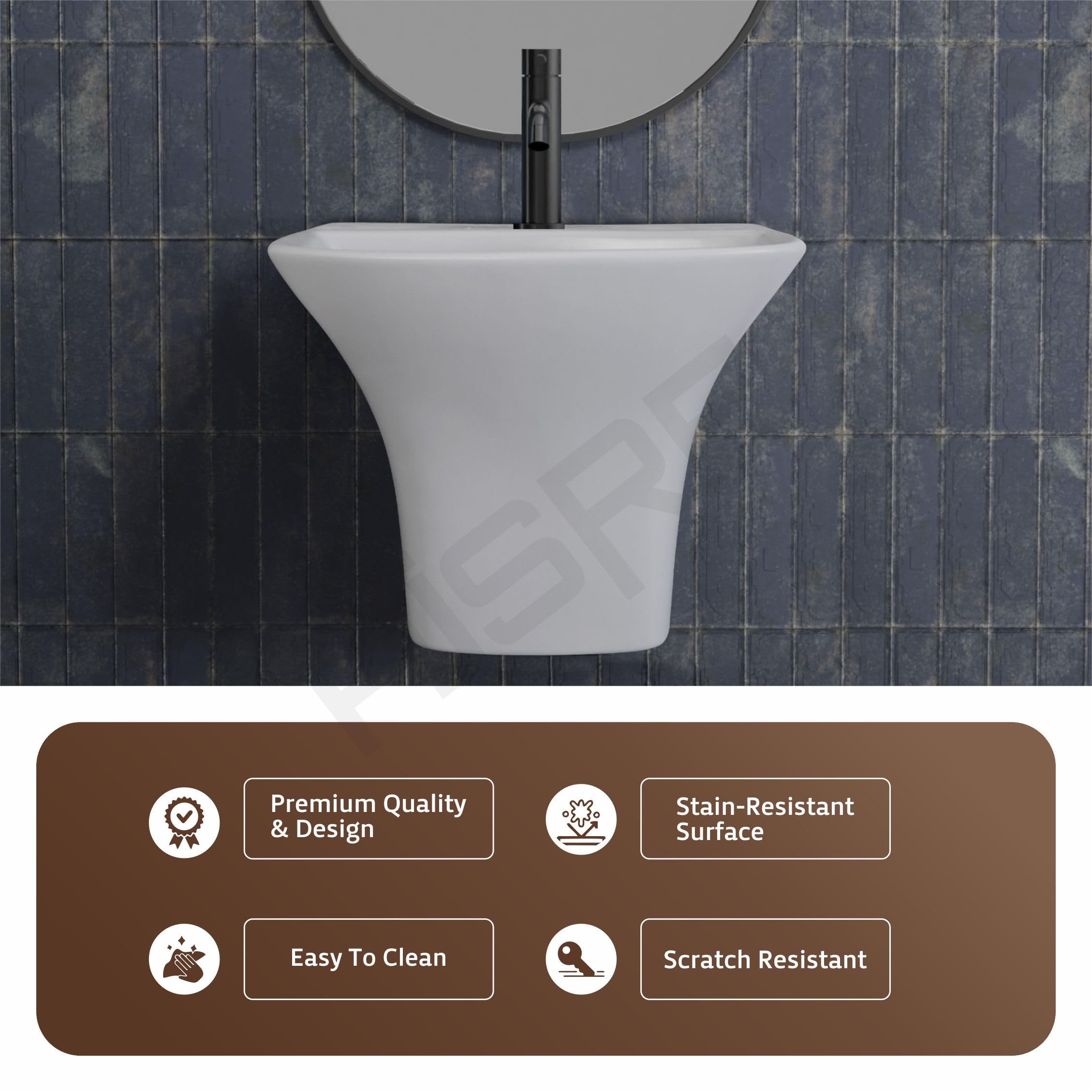 Hisre Modern Wall-Mounted Matte Ceramic Wash Basin with Curved Rectangular Design | Space-Saving Floating Bathroom Sink for Contemporary Interiors (White Matt), photo 4 of 5