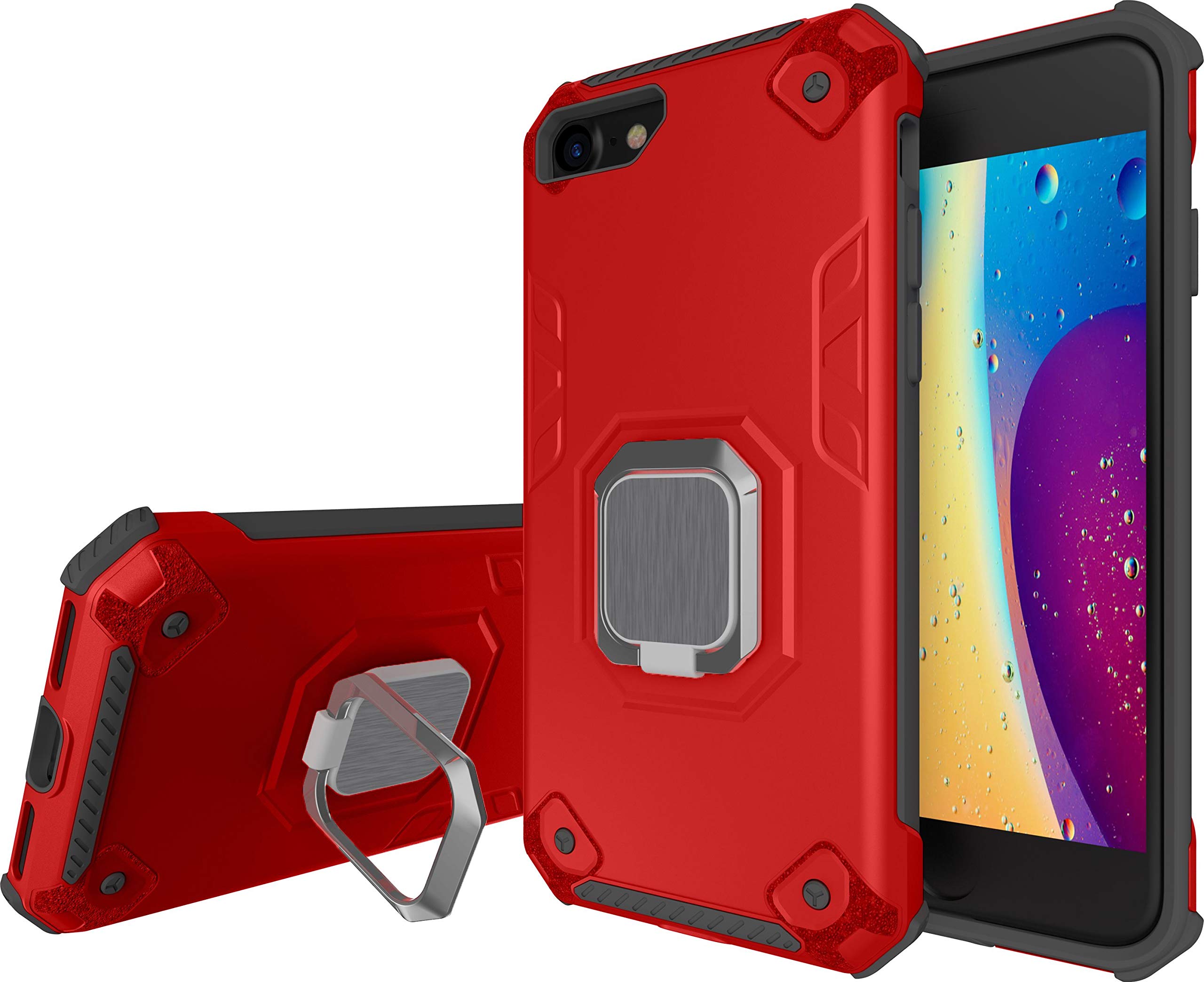 sandstone® full protective armor case for apple iphone 8 / iphone 7 / iphone se 2020 (silver) phone case with 360 rotation ring holder finger kickstand tpu + pc cover - Silver