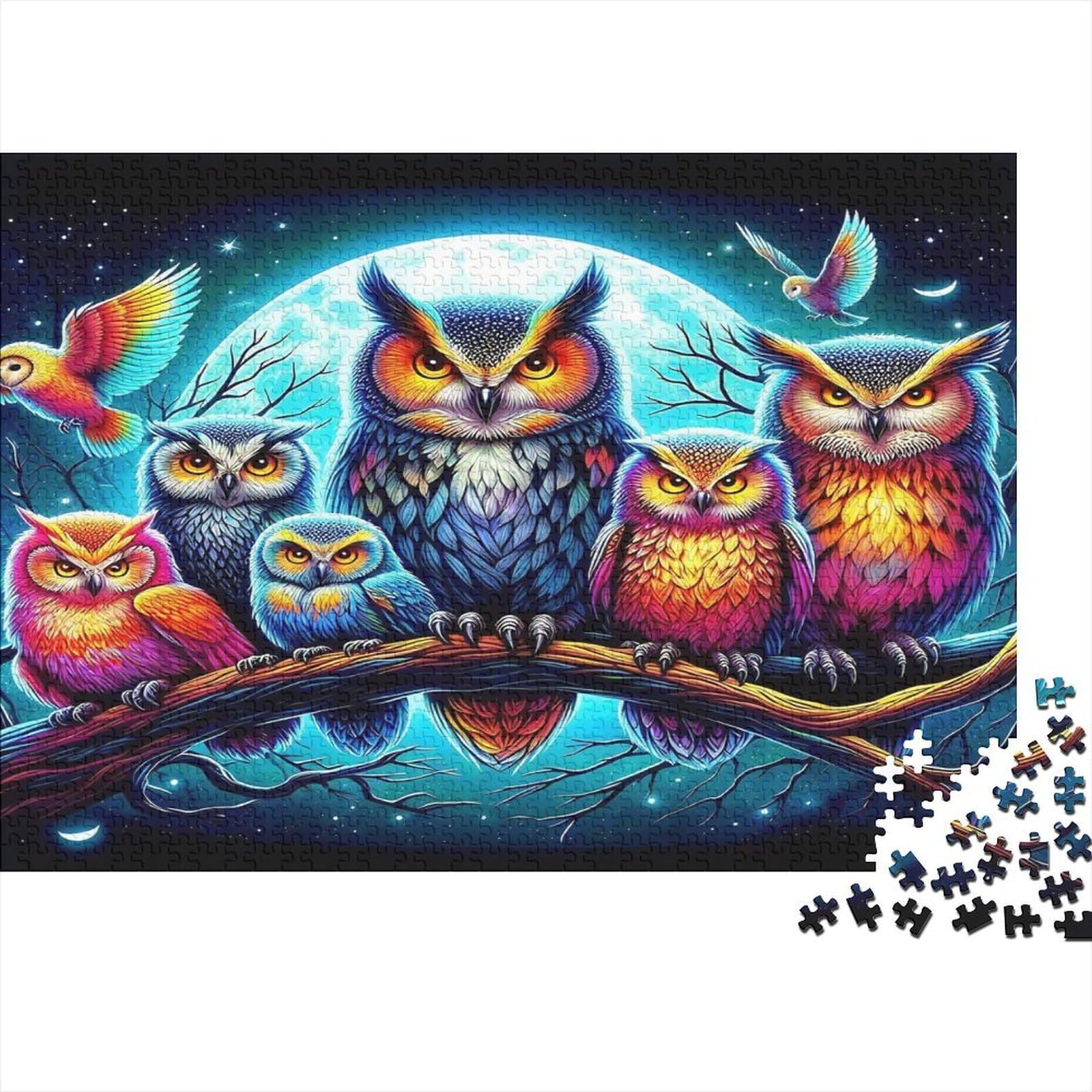 Owl Night Scene 1000 Piece Jigsaw Puzzle Paper Adult Forest Full Moon Colourful Family Leisure