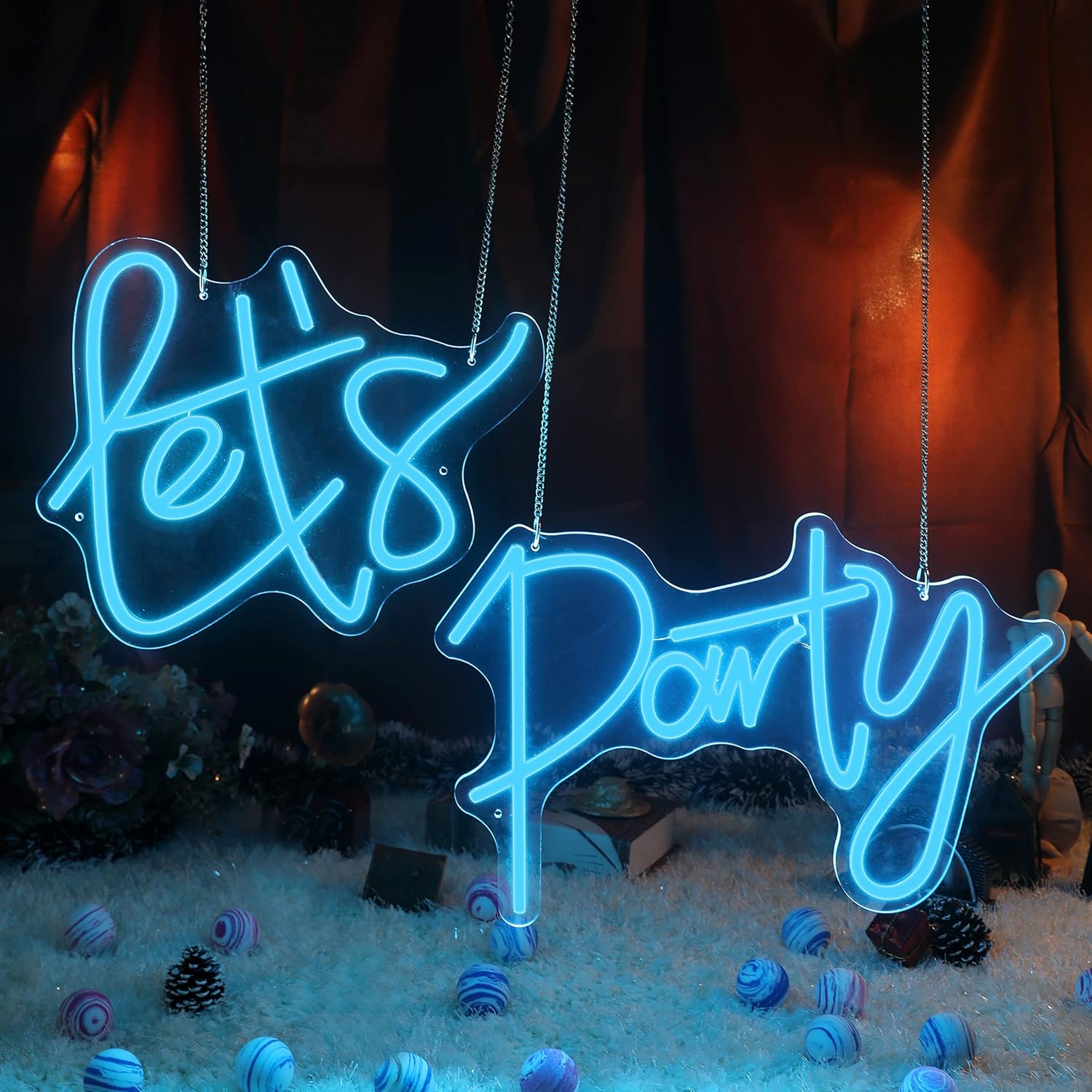 Super Large Neon Sign for Wall Decor, Yeeficent Let's Party Neon Sign Large for Bedroom Wall, 33.5 * 12 Inch Dimmable Neon Signs, Custom Light Up Sign for Wedding Party Birthday Gift (Ice Blue)