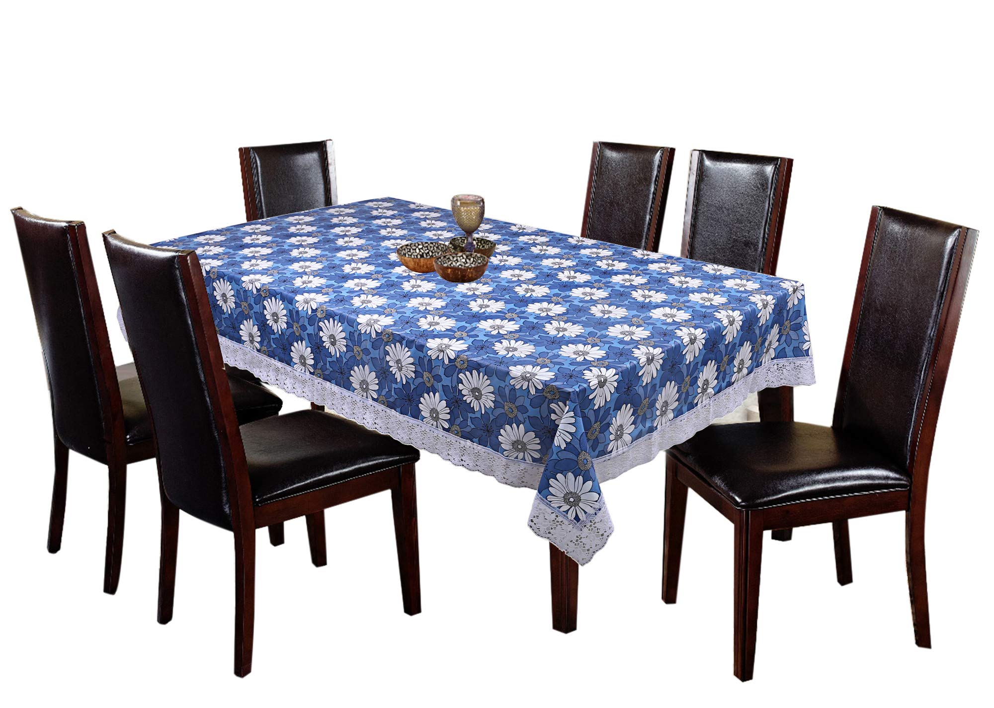 Kuber Industries Flower Design PVC 6 Seater Dining Table Cover - Blue, 60 90 Inches - CTKTC21835, Standard