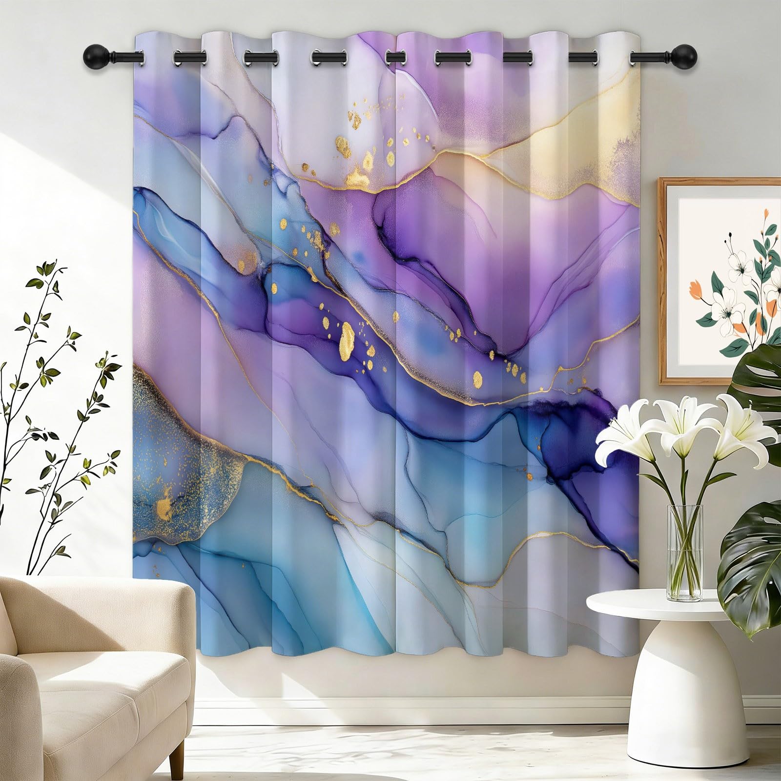 Płynne zasłony z oczkami szer. 117 cm x dł. 137 cm (2 panele), 100% blokujące światło, 240 g/m², miękki materiał zapewniający najwyższą prywatność do pokoju dziewcząt, marzycielski fiolet