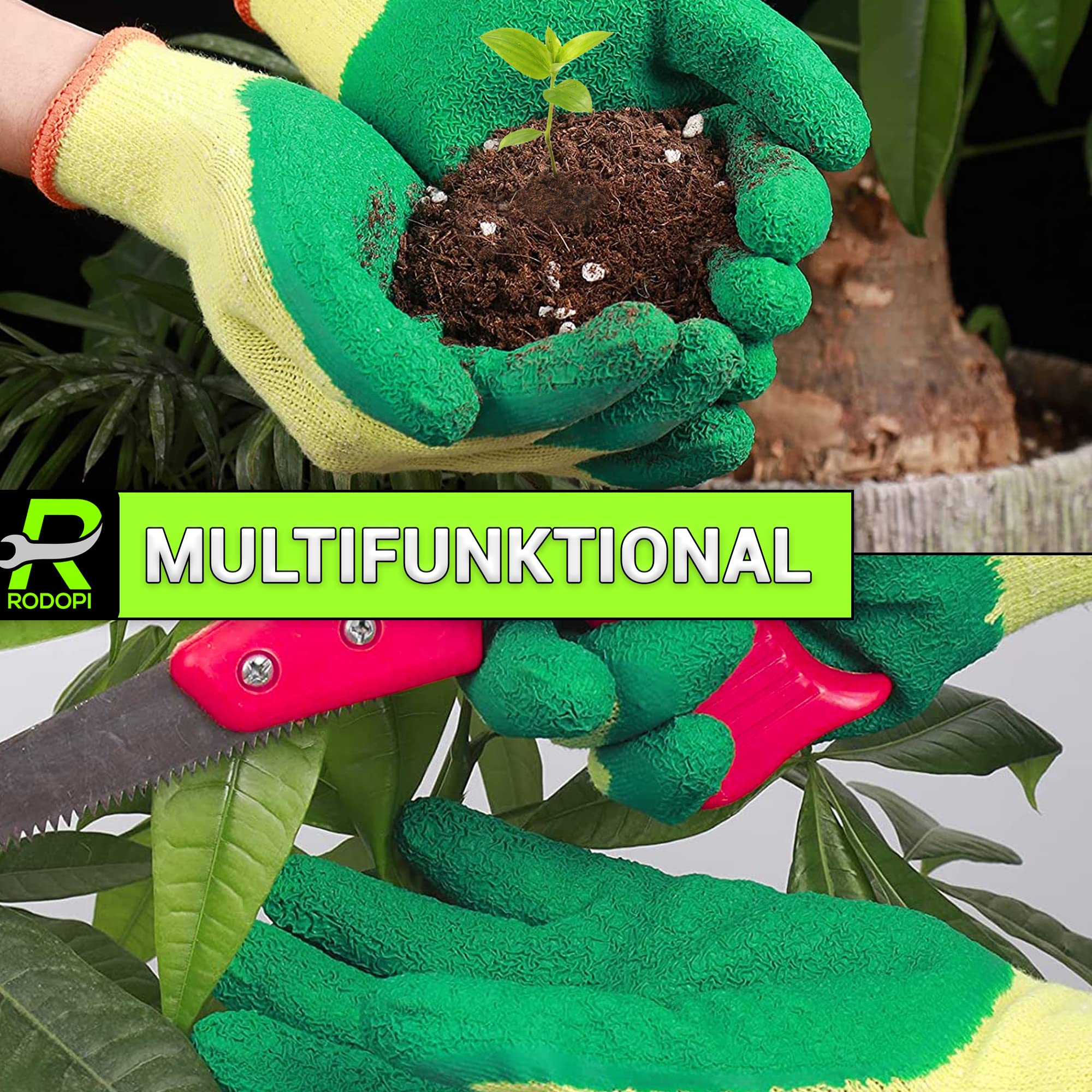 RODOPI GreenFox Gartenhandschuhe für Damen und Herren dornenfeste Arbeitshandschuhe für die Gartenarbeit EN 388:2016 Rosenhandschuhe Latex Garden Gloves (120 Paar, 9)