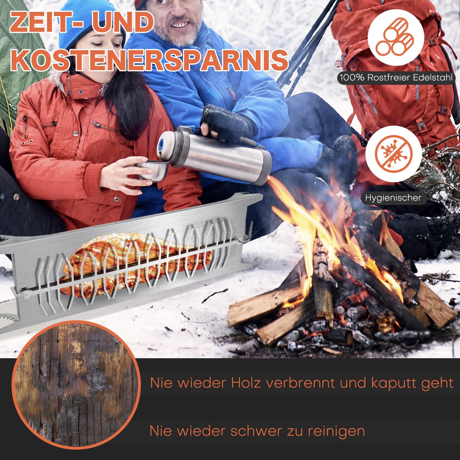 Flammlachsbrett Edelstahl mit Halterung 58 * 18 * 5cm Extra Groß, 5 Stufen Winkelsystem | 20 Fischfilethalterung Flammlachs Fisch Flammlachsbretter für Feuerschalen Grillpartys Camping
