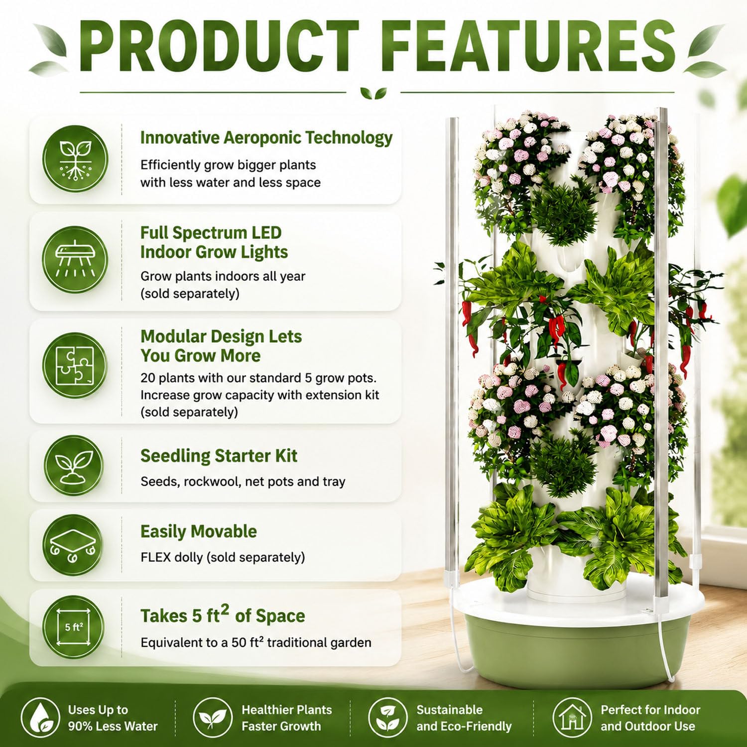 Sistemas de Cultivo hidropónico Vertical para Interiores y Exteriores 11layers | Kit de cultivo vertical con luces LED y sistemas de autorriego para disfrutar de plantas frescas durante todo el año.