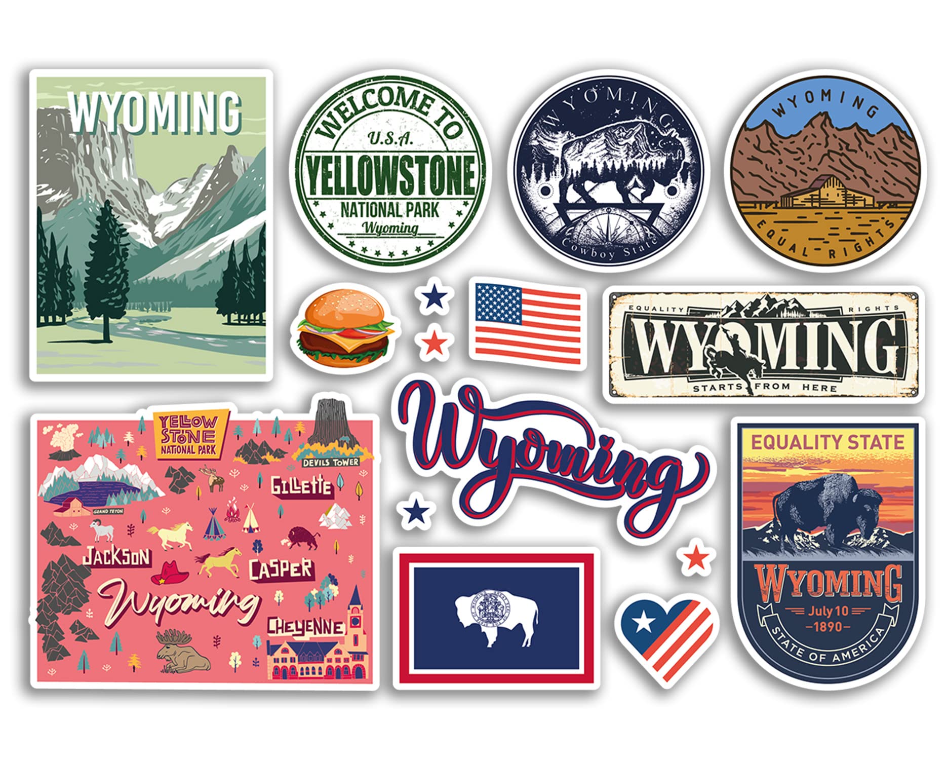 A5 Sticker Sheet Wyoming Landmarks Vinyl Stickers - America States USA American Airport Stamps Skyline Flag Map Travel Holiday Scrapbooking City Luggage #79200