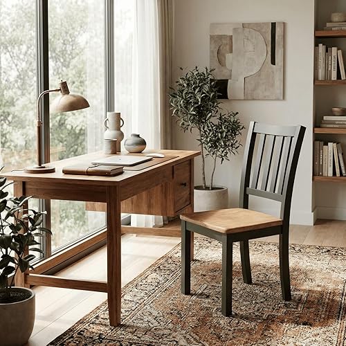 Vista 5 de IRONCK Juego de 4 sillas de comedor de madera maciza, sillas de cocina modernas con respaldo de listones curvos, asiento en forma de W, sillas