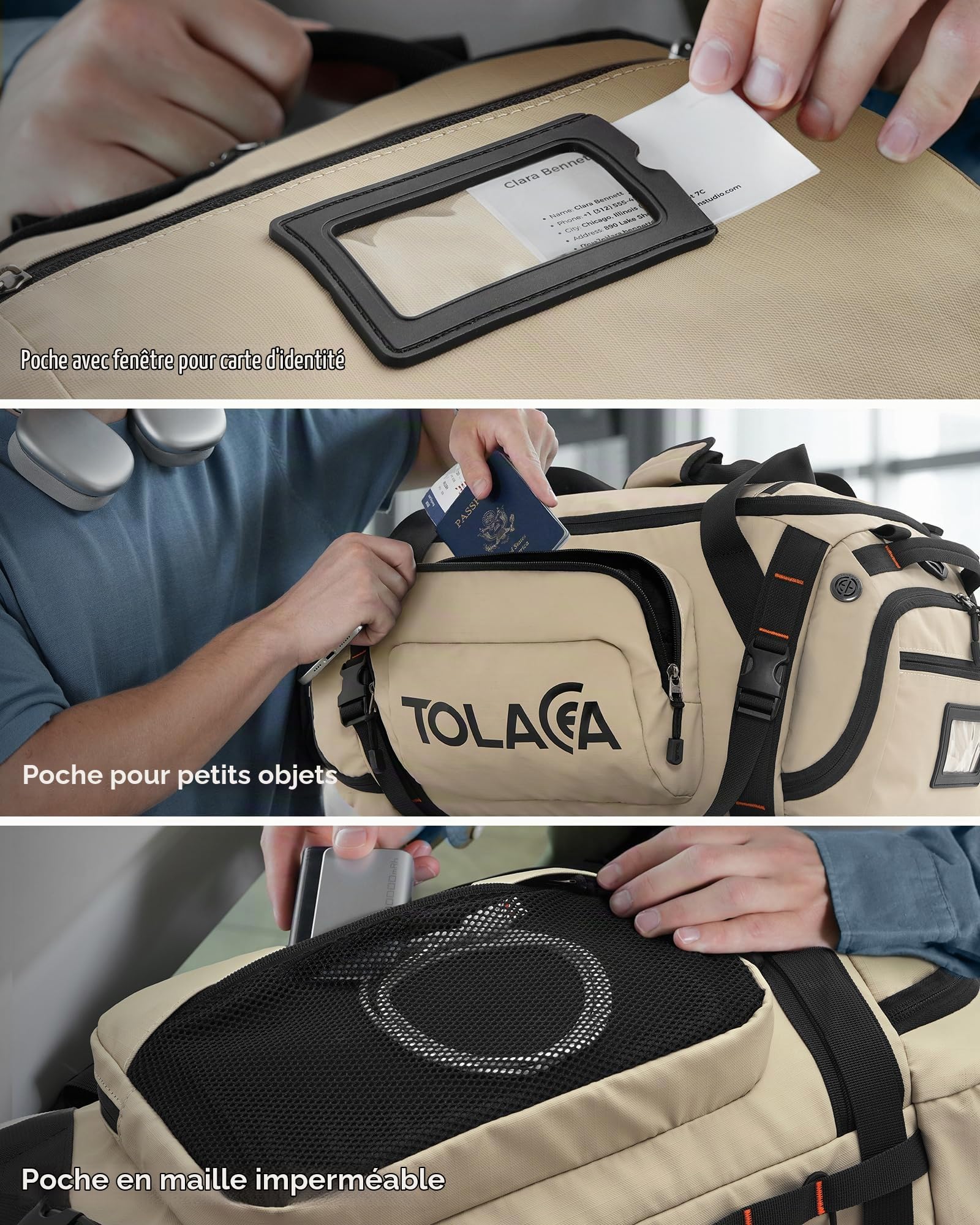 Tolaccea Sac de Sport 40L Homme Femme – Sac à Dos Sport & Sac de Voyage Grande Capacité avec Compartiment Chaussures, Compartiment Humide et Poche Ordinateur 15,6" – Gym, Week-End, Fitness (Kaki)
