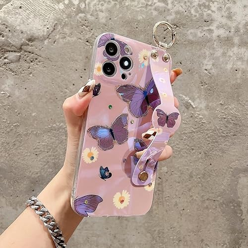 Miniatura 5 de Funda para iPhone 15 Pro Max linda con correa de muñeca con función atril con purpurina de dibujos animados IMD silicona TPU a prueba de golpes