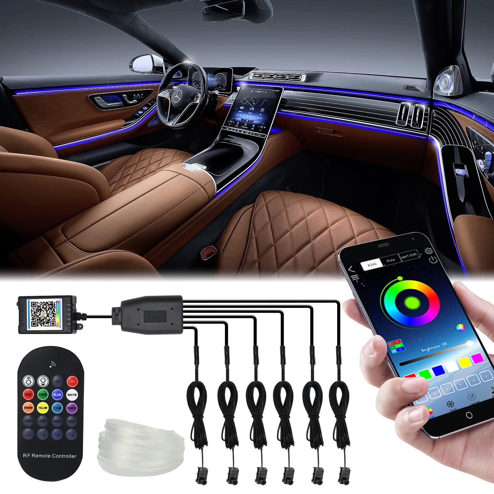 Callsky Interior Car Lights, Car Accessories 6 in 1 Car LED Strip Lights with Remote & APP Control, 315 inches Fiber Optic, Multicolor RGB Lighting Kits with Music Sync Mode, for Universal Car Lights
