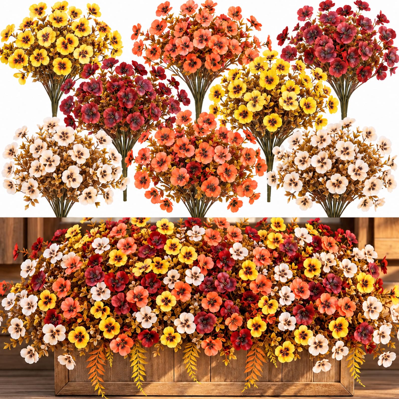 36 Bundles Artificial Fall Flower Outdoors UV Resistant Pansies