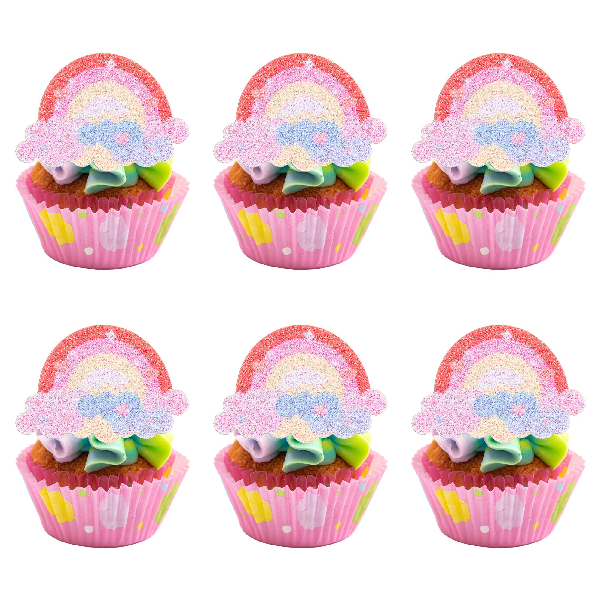 Gyufise 24Pcs Rainbow Clouds Cupcake Toppers Glitter Red Rainbow Cupcake Picks for Boys Girls Rainbow Theme Baby Shower Birthday Party Decorations Supplies