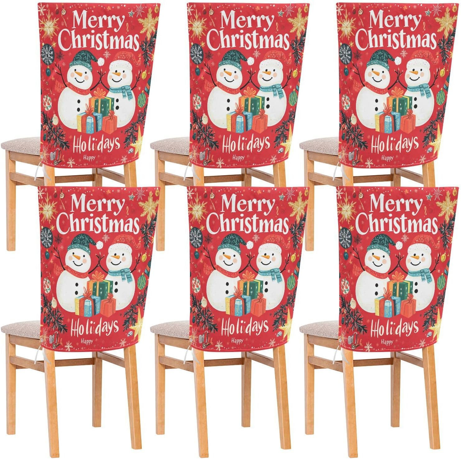 MNSRUU Christmas Chair Back Cover for Dining Room,Snowman Chair Slipcovers Set of 6,Snowman Chair Cover for Kitchen Hotel Holiday Party Decor,190