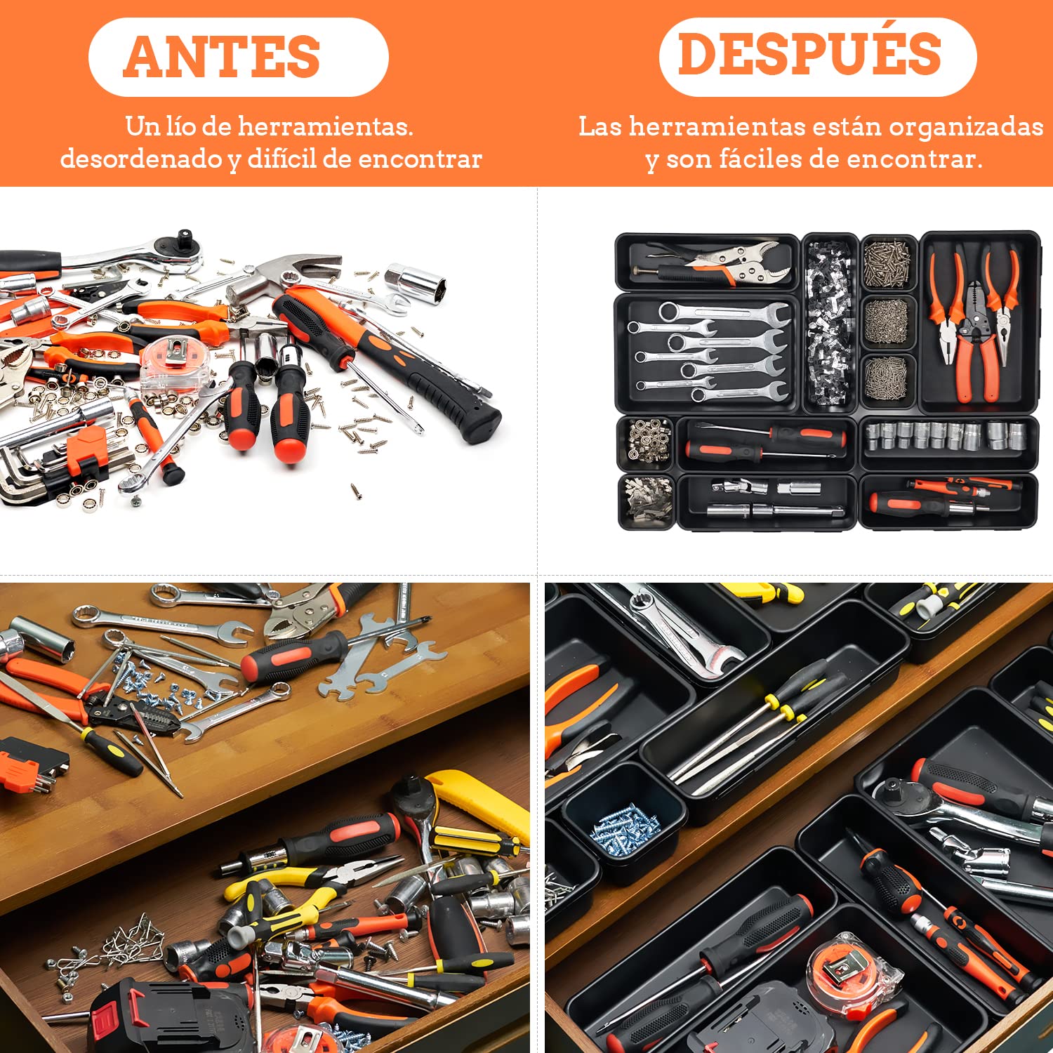 Set de 45 Cajas Organizadoras Cajones, Cajas Herramientas Almacenaje Plastico, Herramientas Mecanico Tornillos Accesorios y Piezas Pequeñas Organizador, Adecuado Aara Taller Mecanico, Cochera