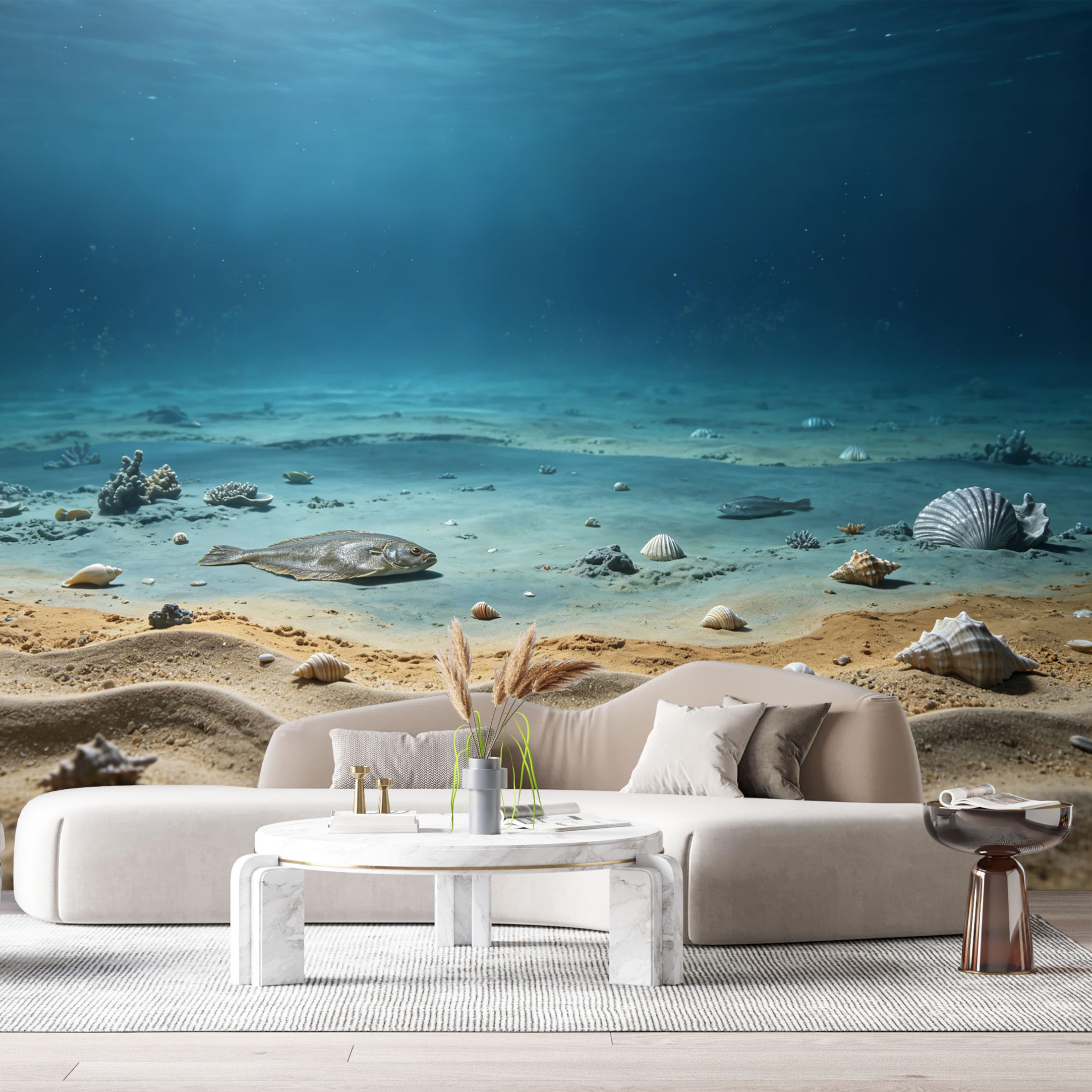 Custom Size Wall Murals Ocean Marine 3D Trompe L'Oeil Sandy Seabed Seashells Fish SelfAdhesiveWall Fabric Removable Wallpaper Wall Decor for Living Room Bedroom Bathroom