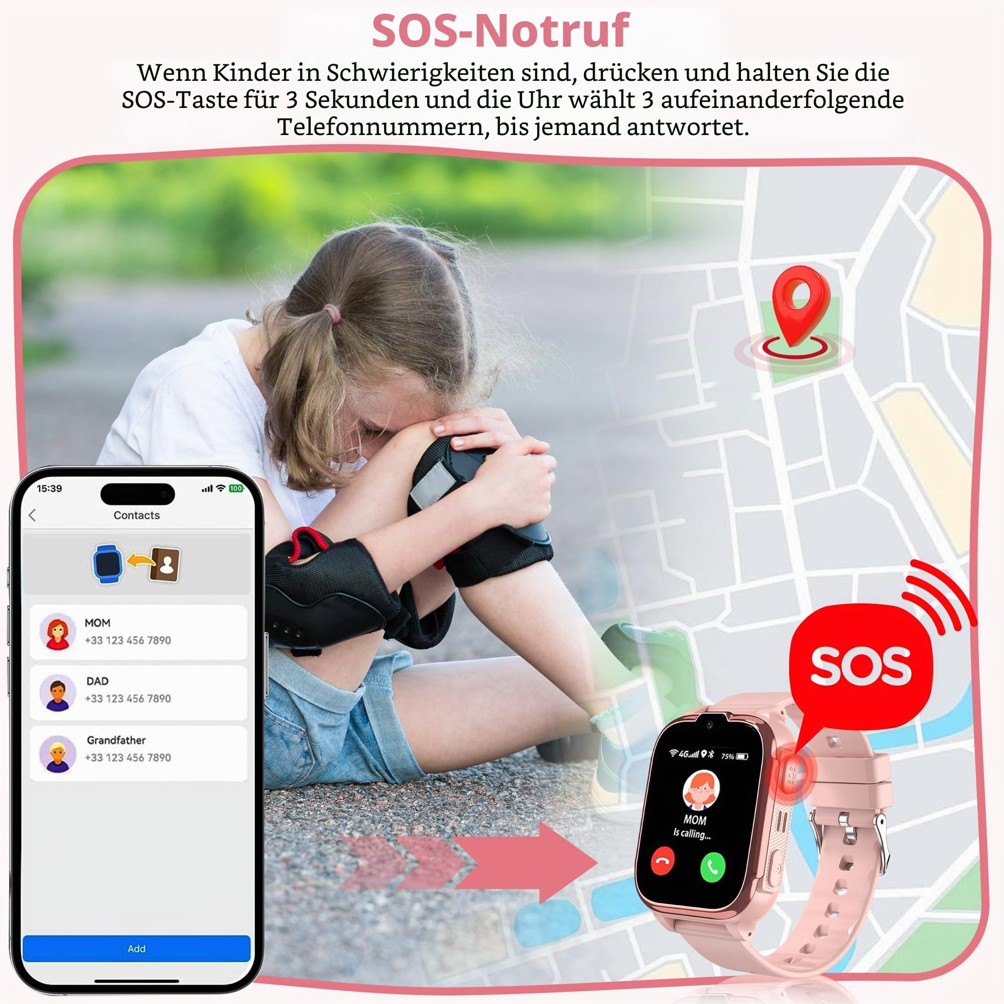 4G Smartwatch Kinder mit GPS und Telefon, Kinderuhr mit SIM, Videoanrufe | IP68 Wasserdicht Kinder Smartwatch GPS mit Schulmodus SOS Chat Spiel Wecker Geschenk für Jungen Mädchen Student