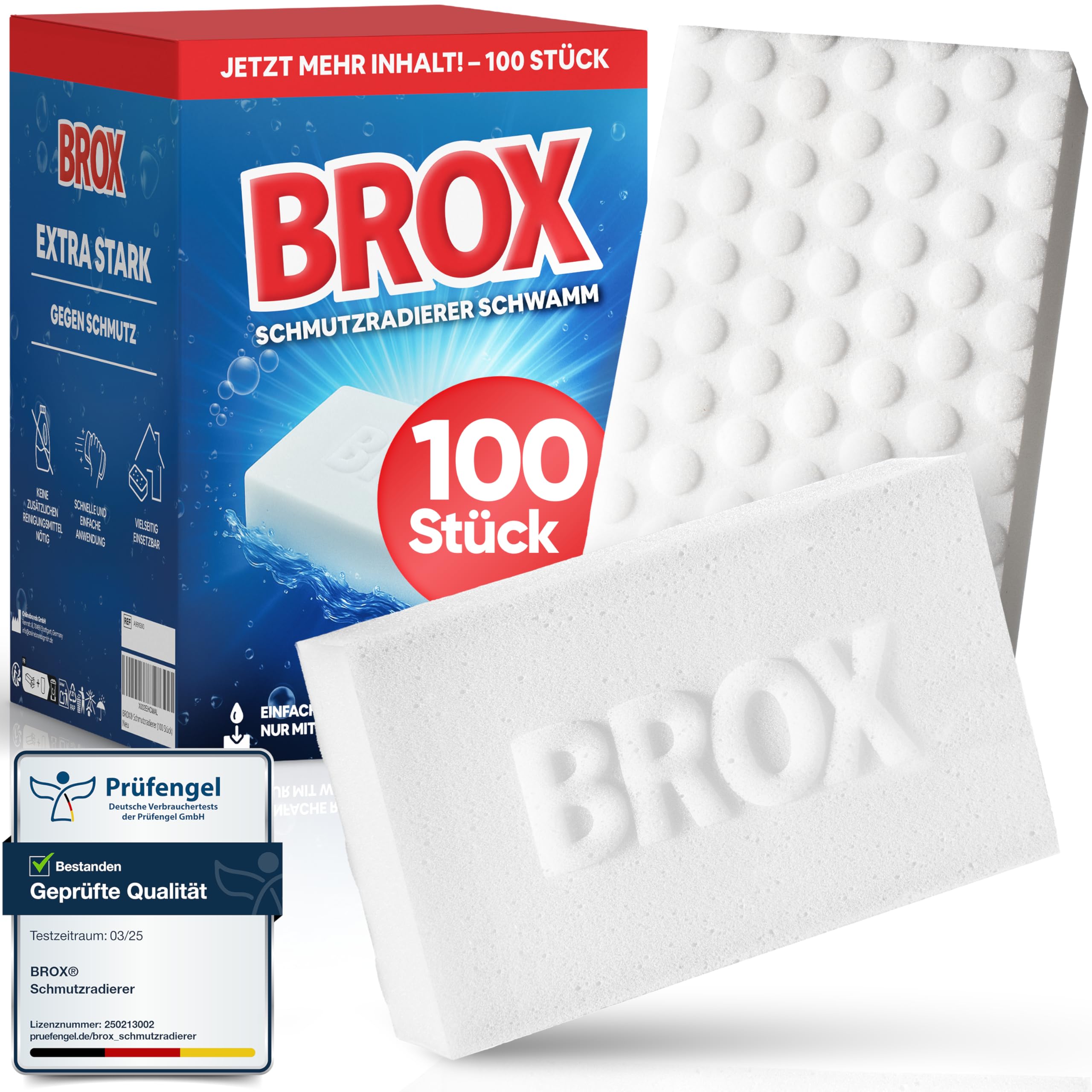 BROX Borrador de suciedad, blanco, 100 esponjas | Esponja de borrar para cocina, baño, zapatos, coche, esponja mágica resistente, esponja mágica para todo tipo de manchas