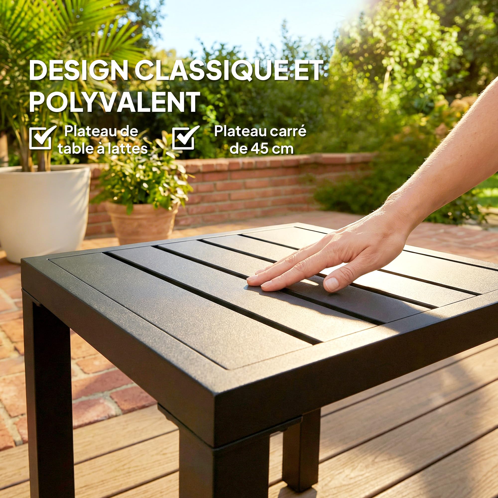 Outsunny Table de Jardin carrée 45 x 45 x 45,5 cm Noir métal intérieur extérieur