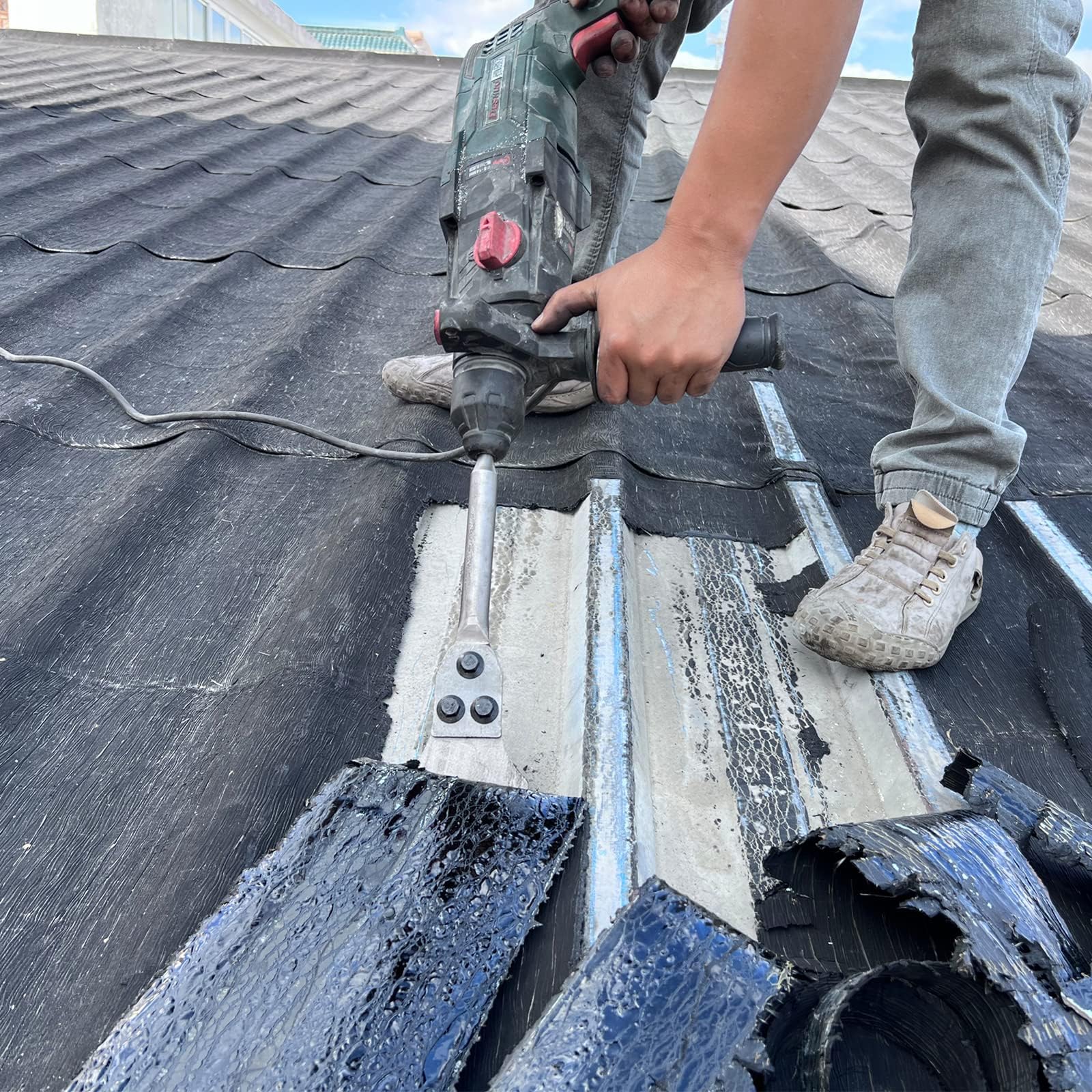 SDS Plus Spachtelmeißel Meißel, 300x125mm Bodenschaber 40CrMo Schaft, Fliesenmeißel für Abziehen von Fliesen, Fußbodenkleber, Linoleum, Fliesenkleber, Farbe
