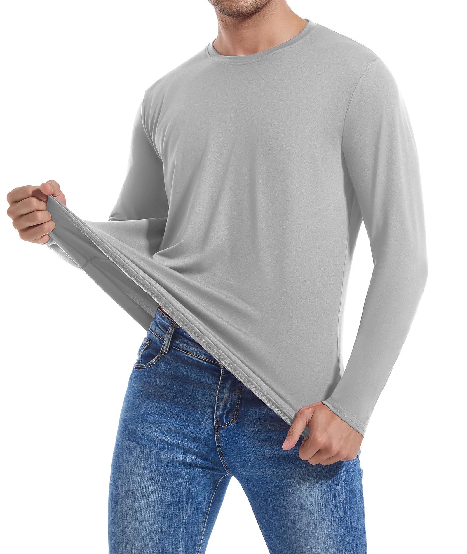 Paquete de 3 camisetas de manga larga para hombre, holgadas, absorben la humedad, cuello redondo, ligeras, cómodas, informales, capa base