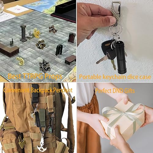 Miniatura 7 de Mini juego de dados DND, mini dados de metal portátiles DND, accesorios de llavero, perfecto para mazmorras y dragones, juegos de rol de mesa y