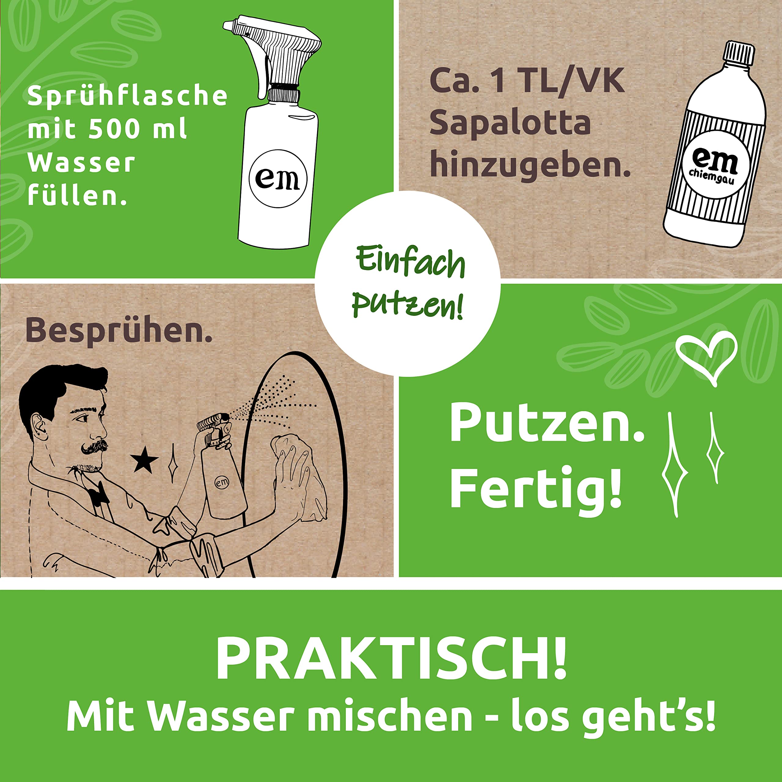 Fischer's EM-Chiemgau Sapalotta – Regionaler Allzweckreiniger mit Effektiven Mikroorganismen 5 L BiB – Seifenkraut & Efeu – Probiotischer Reiniger für alle Oberflächen – Vegan & ECOCERT zertifiziert