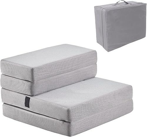 BDEUS Colchón plegable de 4 pulgadas transpirable de espuma de alta densidad con bolsa de almacenamiento cama portátil de invitados con funda