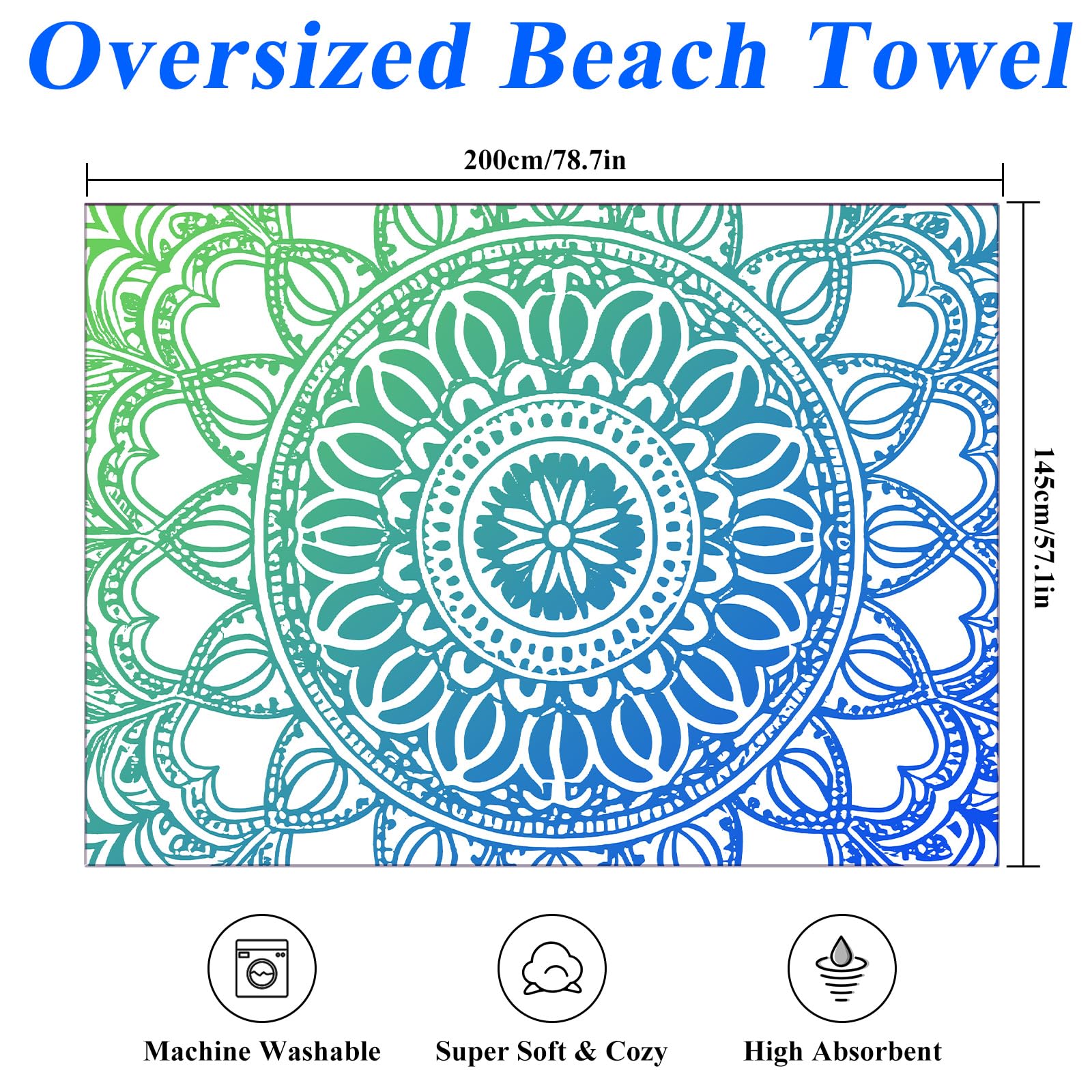 LXTOPN Asciugamano da spiaggia in microfibra, extra grande, 145 x 200 cm, da donna, per nuoto, spiaggia, viaggi, sport, fitness